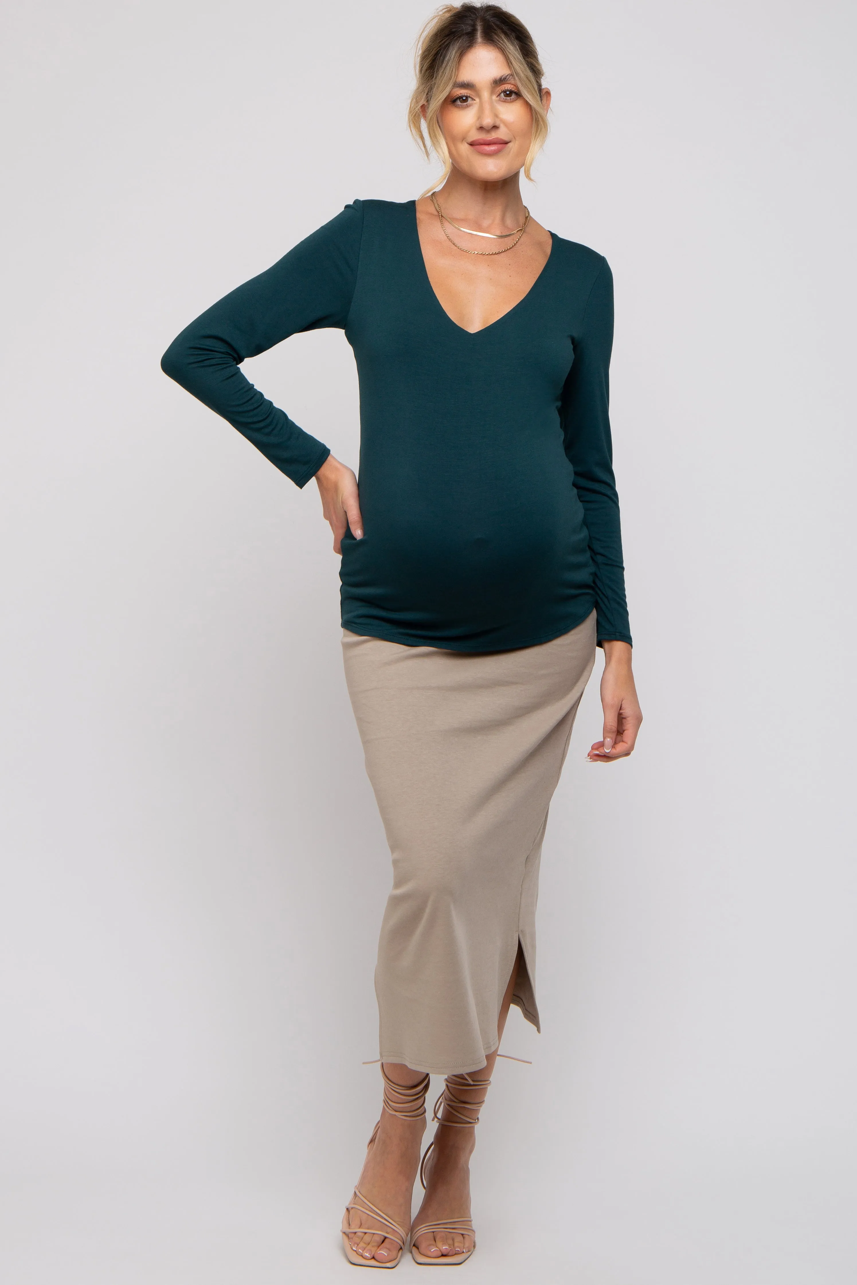 Forest Green V-Neck Long Sleeve Maternity Top sold by Pinkblush product image thumbnail 4