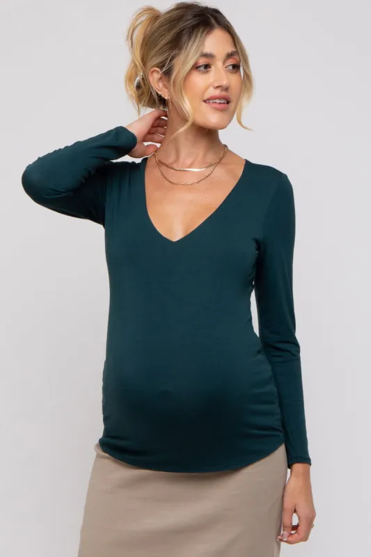 Forest Green V-Neck Long Sleeve Maternity Top sold by Pinkblush