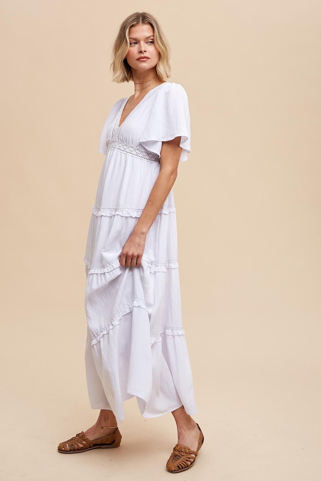 Ivory Crochet Lace Tiered Maxi Dress sold by Pinkblush product image thumbnail 2