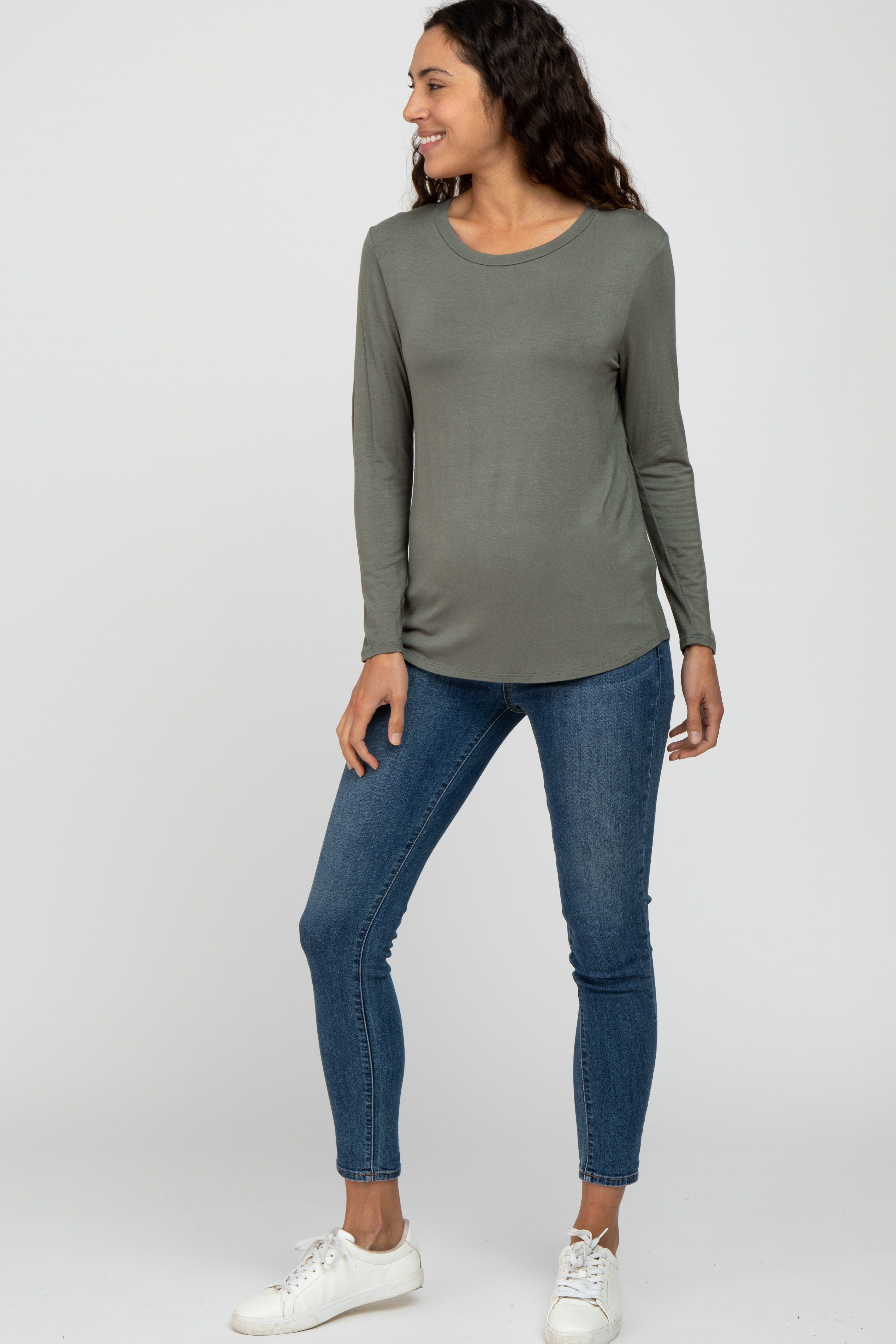 Olive Basic Long Sleeve Top sold by Pinkblush product image thumbnail 2