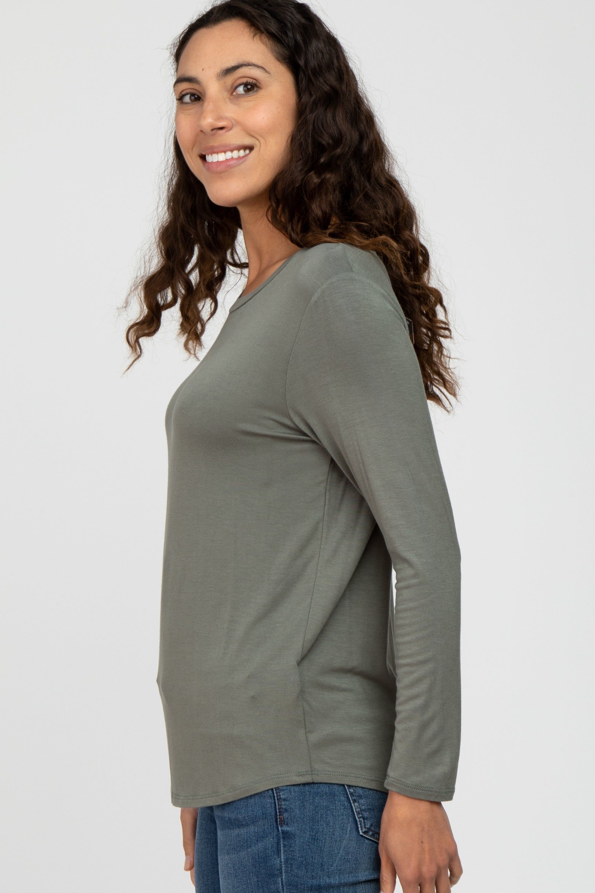 Olive Basic Long Sleeve Top sold by Pinkblush product image thumbnail 3