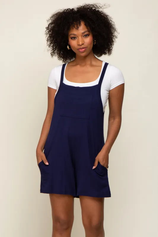 Navy Blue Front Pocket Overall Knit Romper sold by Pinkblush