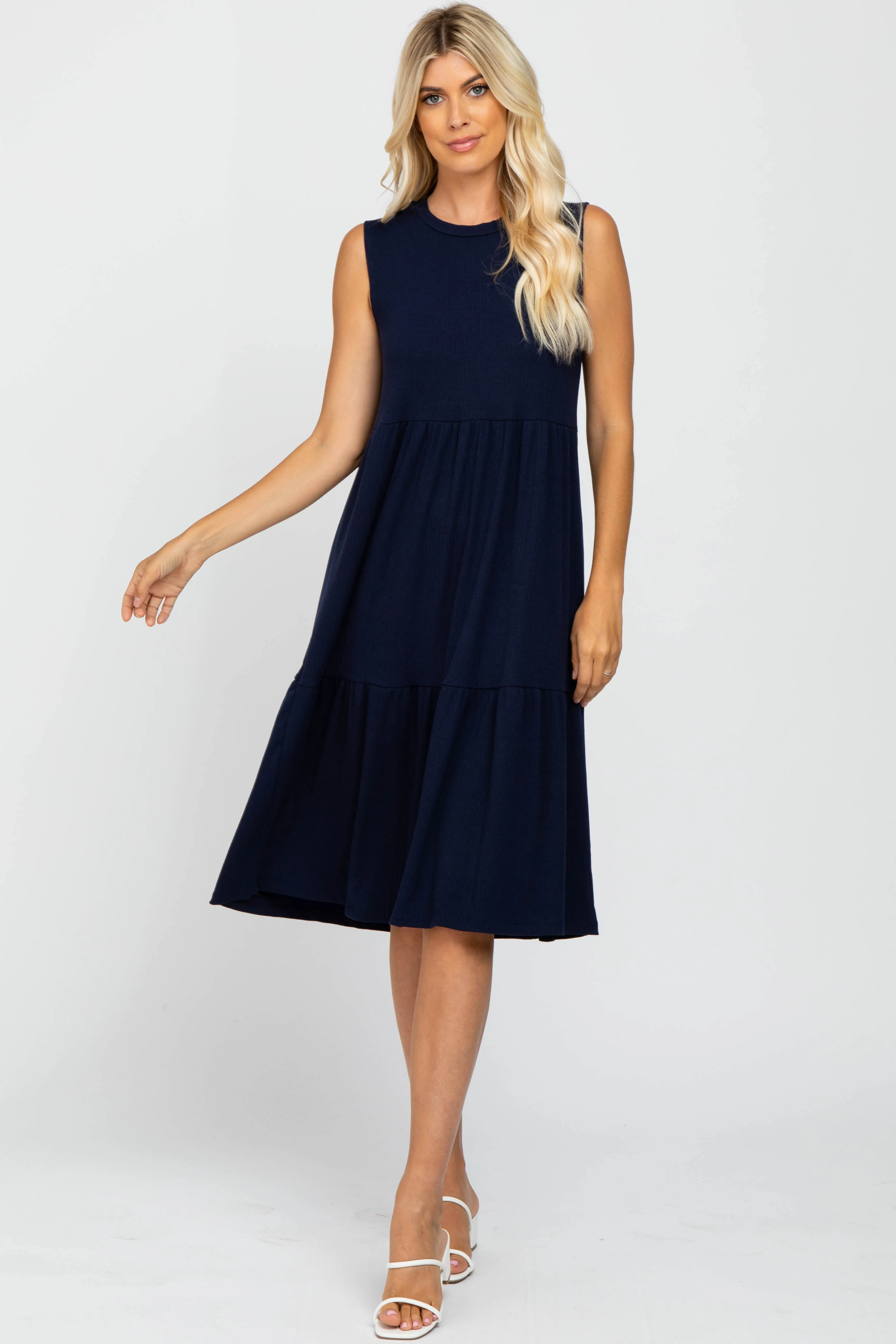 Navy Ribbed Sleeveless Maternity Midi Dress sold by Pinkblush product image thumbnail 5