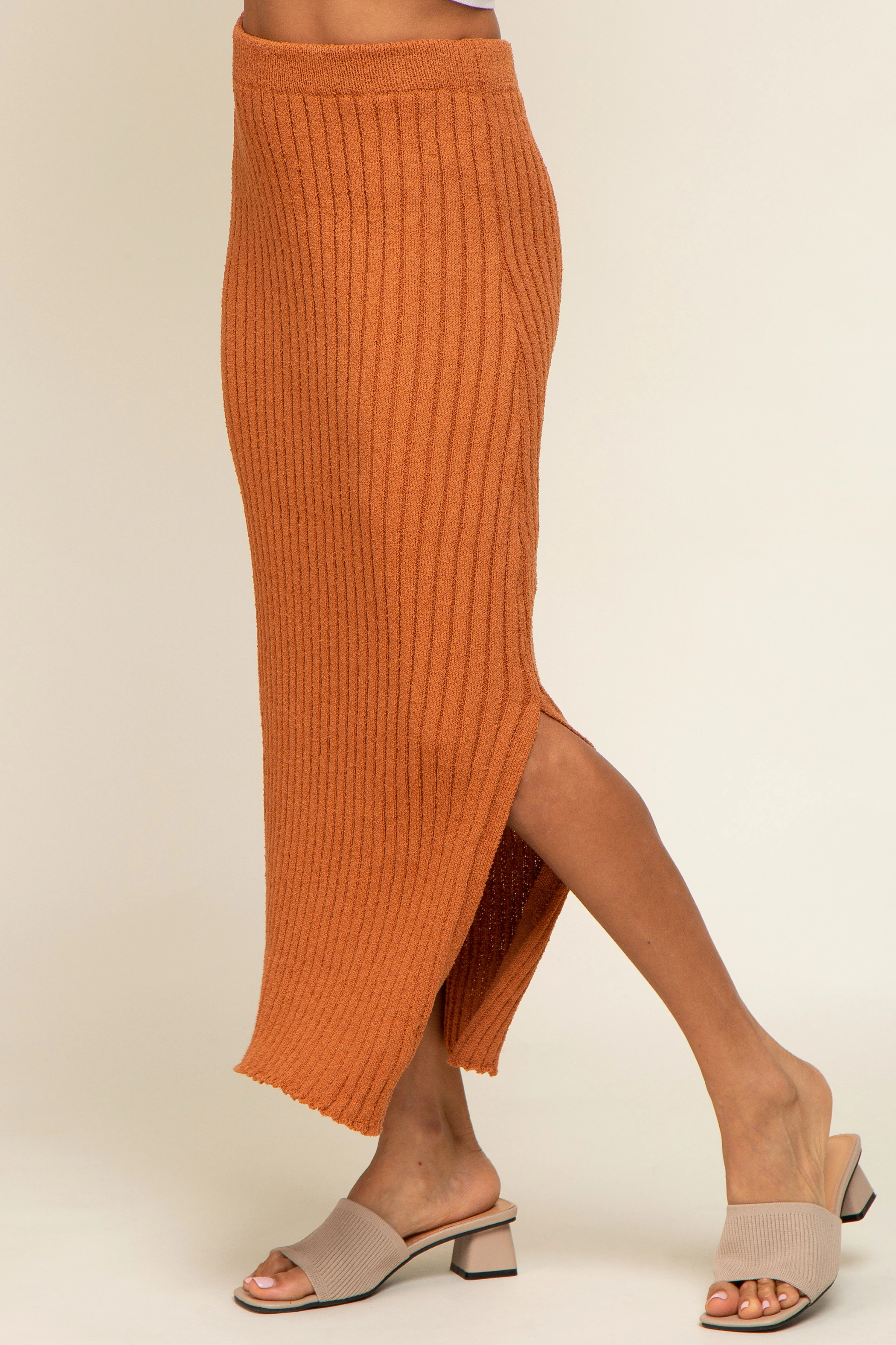 Camel Ribbed Side Slit Sweater Midi Skirt sold by Pinkblush product image thumbnail 3