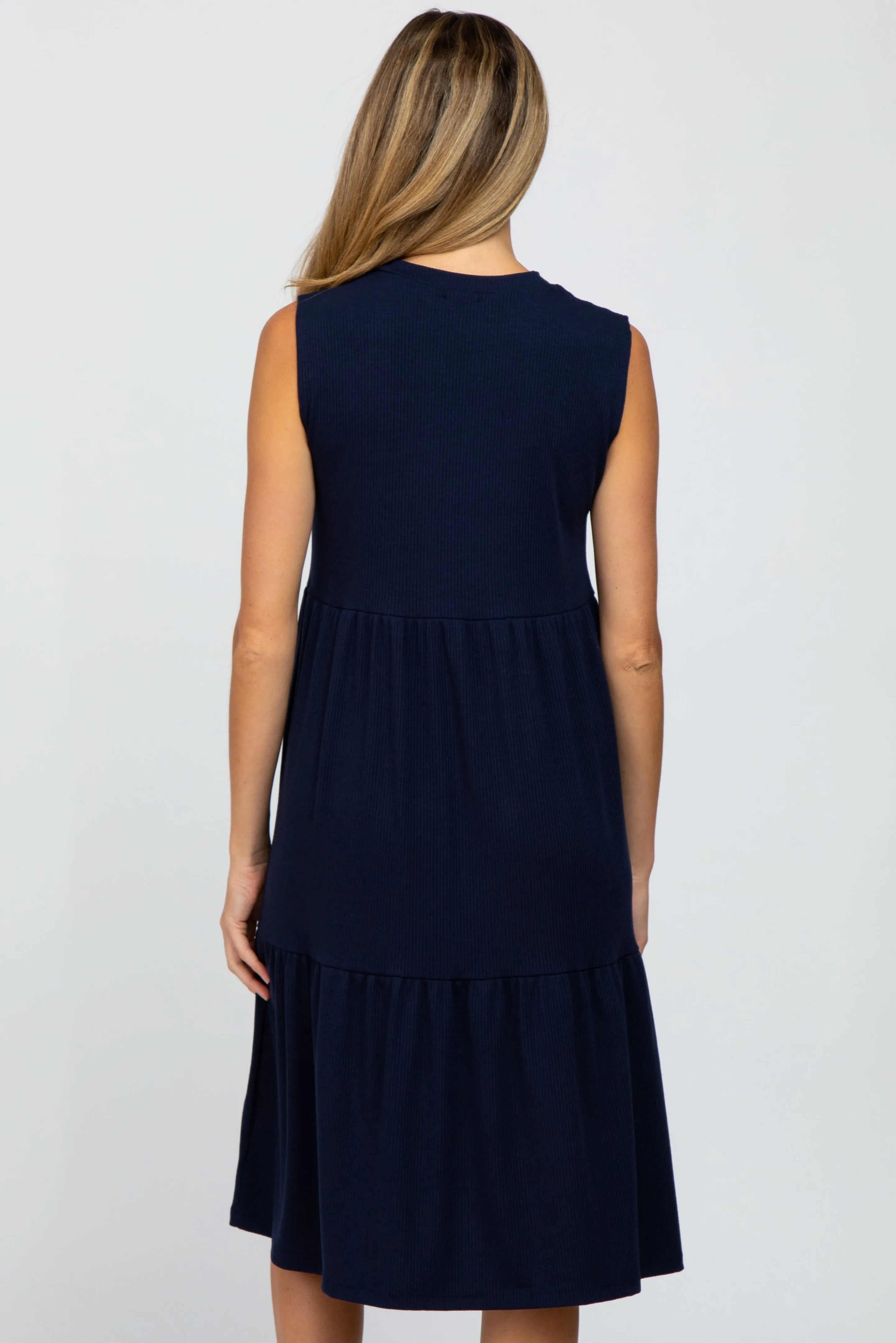 Navy Ribbed Sleeveless Maternity Midi Dress sold by Pinkblush product image thumbnail 3