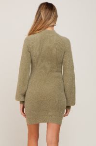 Olive Fuzzy Knit Puff Sleeve Maternity Sweater Dress sold by Pinkblush