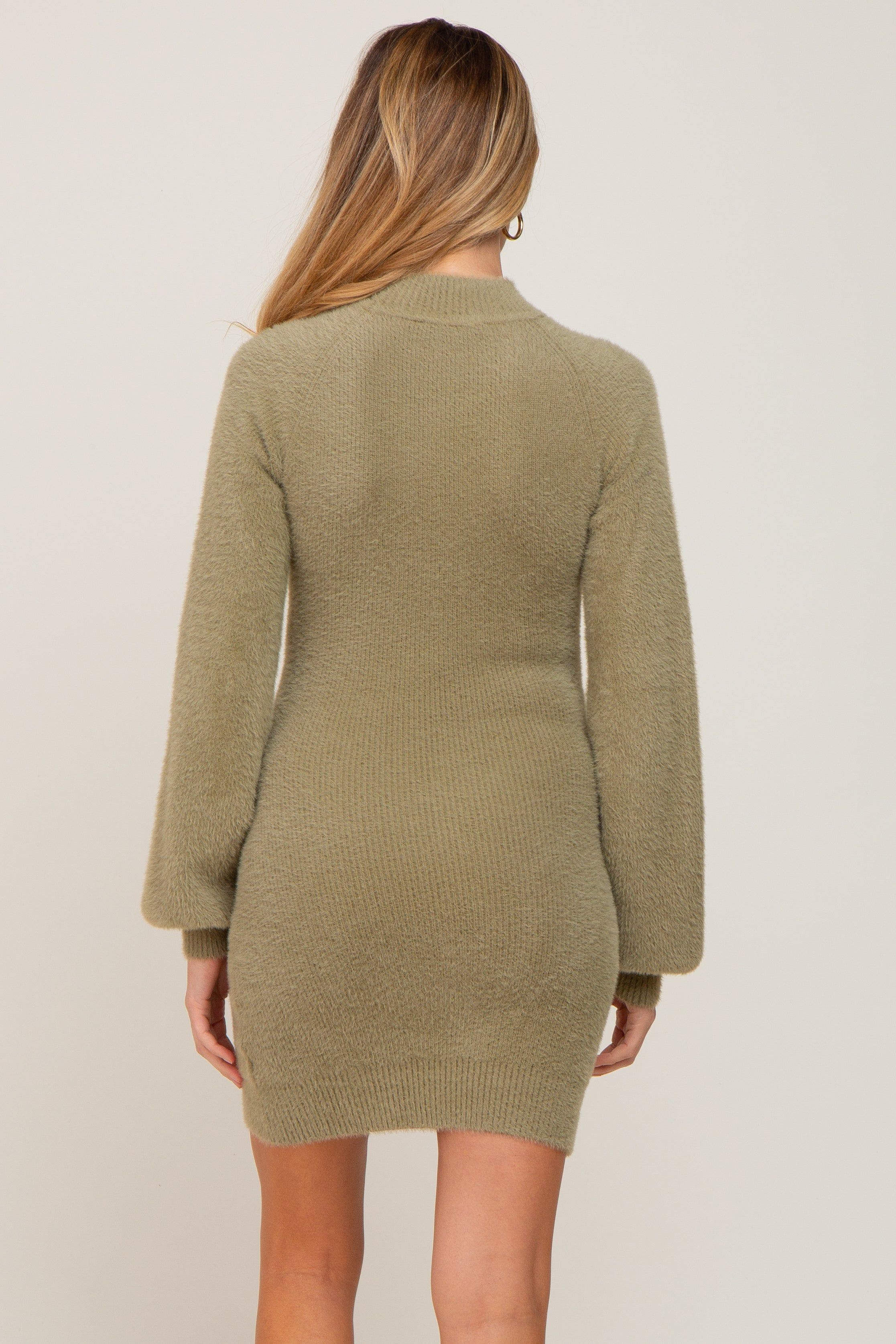 Olive Fuzzy Knit Puff Sleeve Maternity Sweater Dress sold by Pinkblush product image thumbnail 4