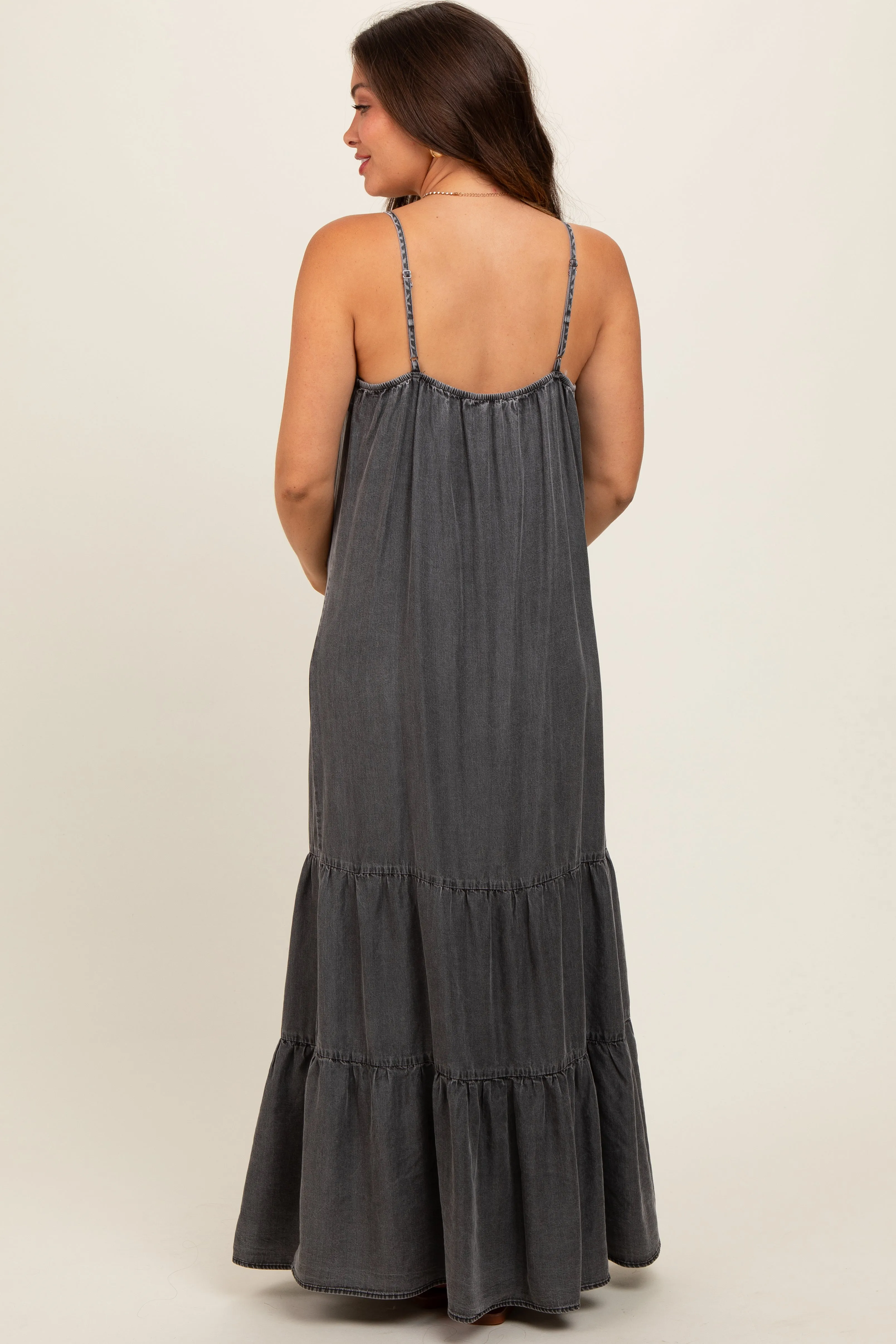 Charcoal Chambray Ruffle Hem Maternity Maxi Dress sold by Pinkblush product image thumbnail 3