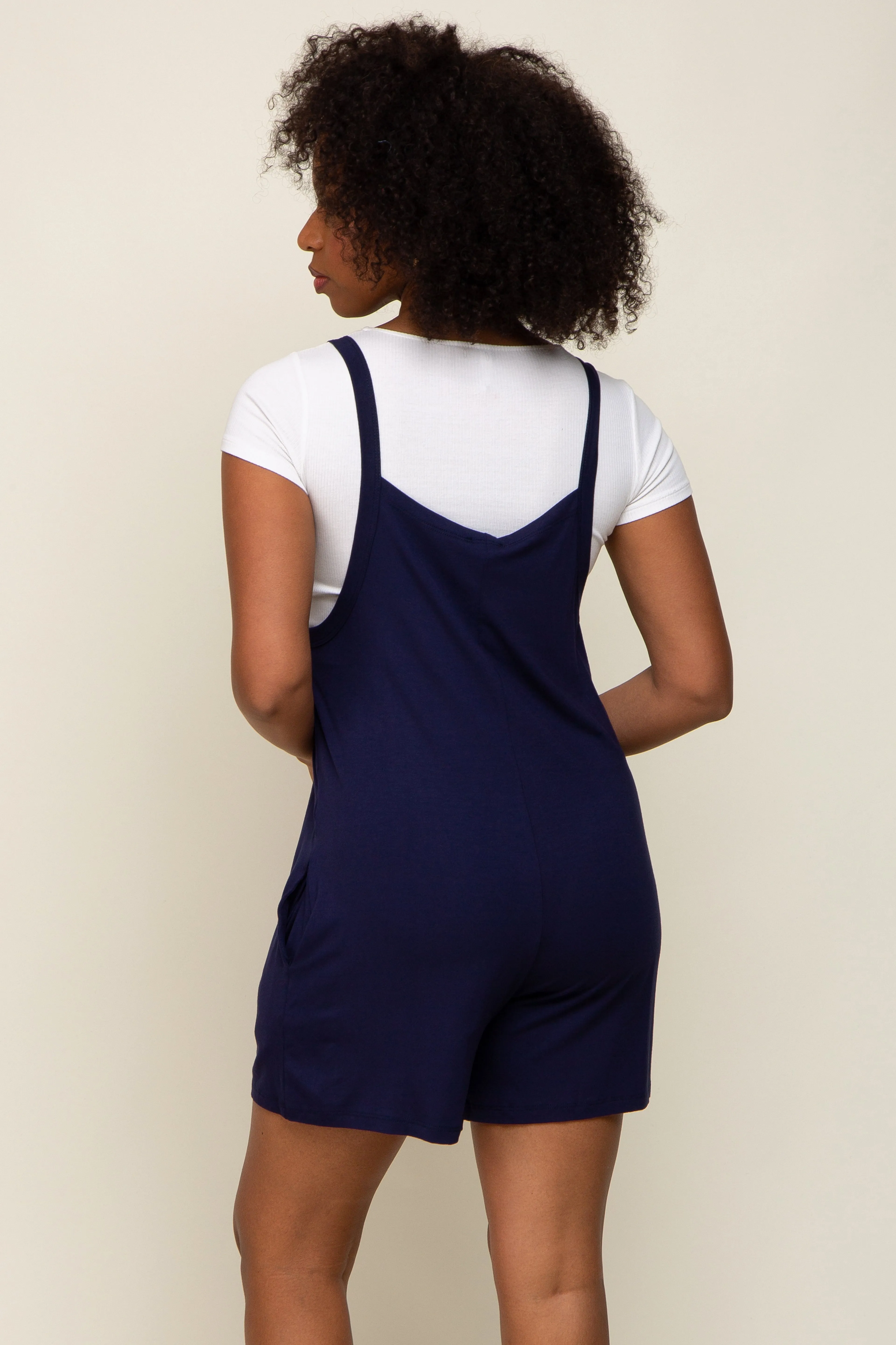 Navy Blue Front Pocket Overall Knit Romper sold by Pinkblush product image thumbnail 3