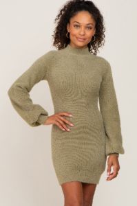 Olive Fuzzy Knit Puff Sleeve Maternity Sweater Dress sold by Pinkblush