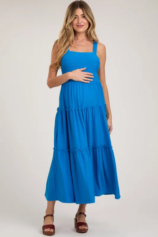 Royal Sleeveless Tiered Maternity Maxi Dress sold by Pinkblush