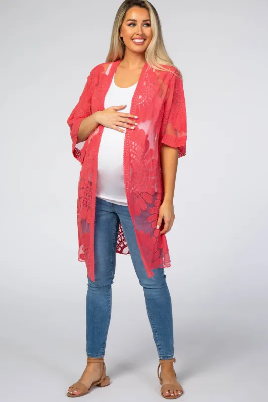 Pink Lace Mesh 3/4 Sleeve Maternity Cover Up sold by Pinkblush