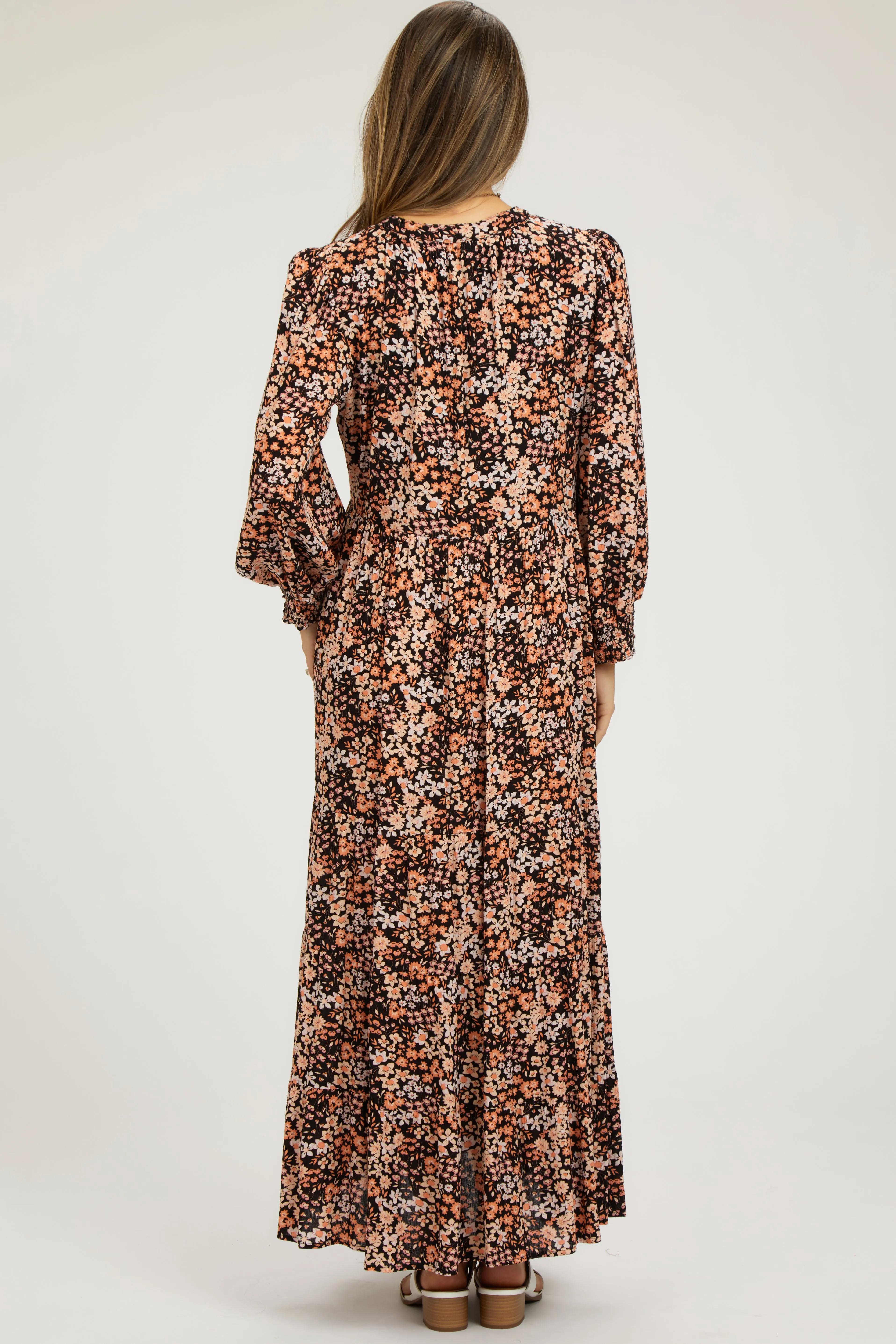 Black Floral Tiered Long Sleeve Maternity Dress sold by Pinkblush product image thumbnail 3