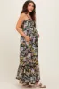 Black Floral Smocked Button Accent Maternity Maxi Dress sold by Pinkblush
