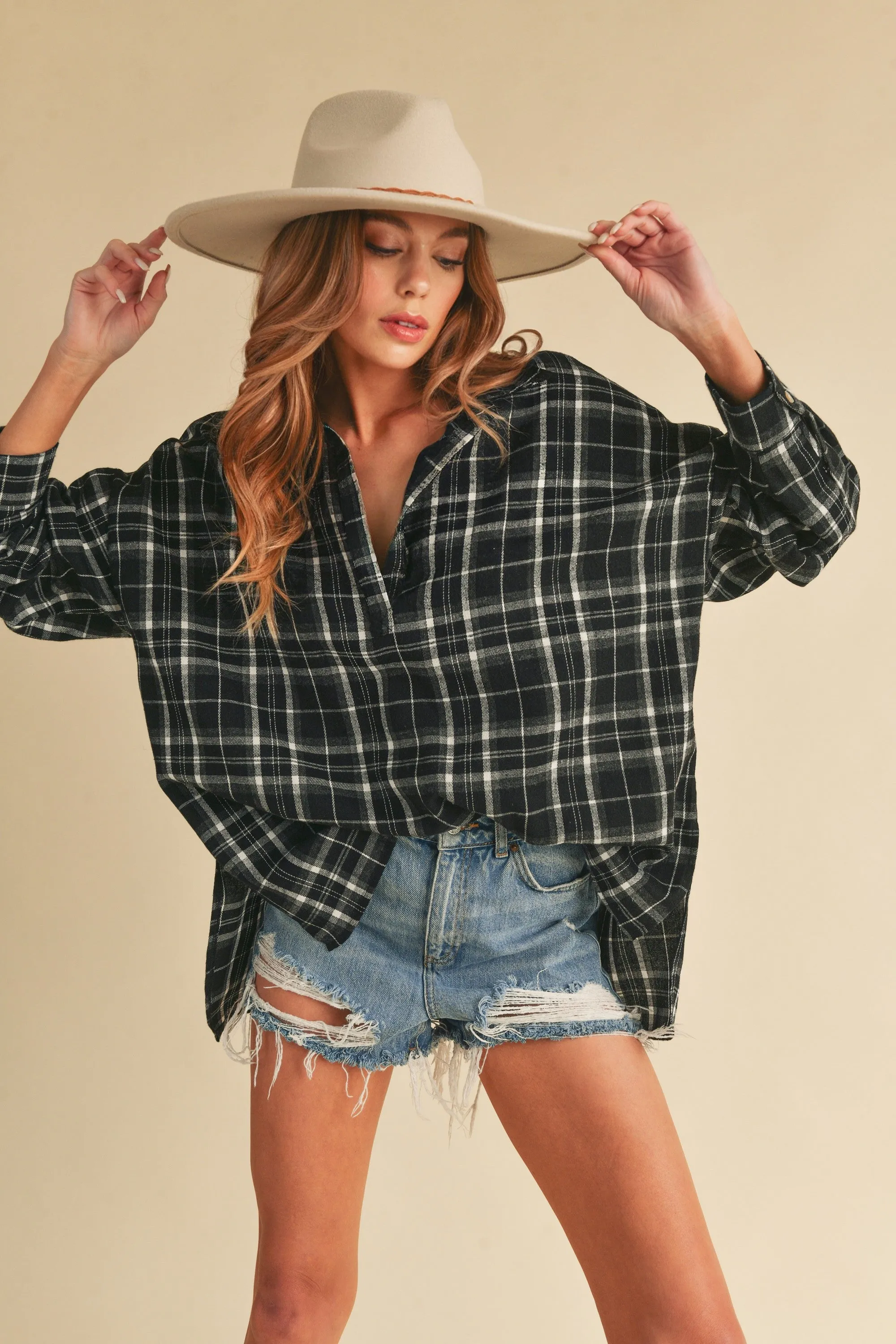 Black Plaid Shirt sold by Pinkblush product image thumbnail 2