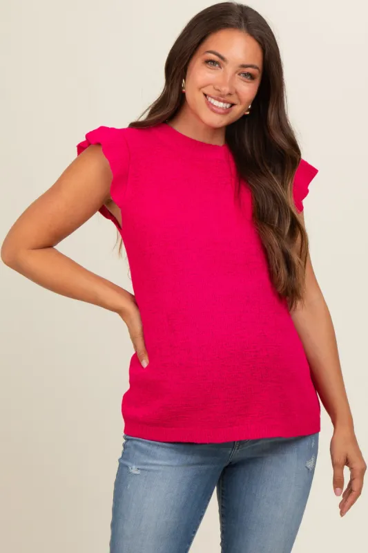 Fuchsia Ruffle Short Sleeve Maternity Top sold by Pinkblush