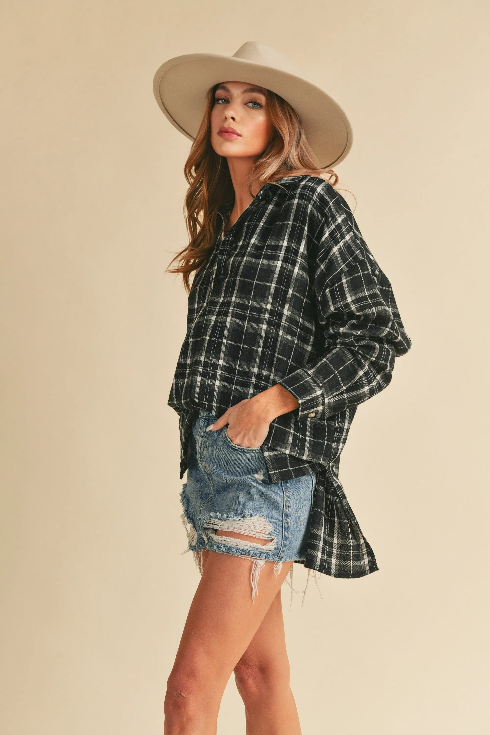 Black Plaid Shirt sold by Pinkblush product image thumbnail 3