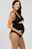 Black Ruched Sides Front Cutout Maternity One Piece Swimsuit sold by Pinkblush
