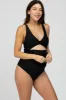 Black Ruched Sides Front Cutout Maternity One Piece Swimsuit sold by Pinkblush