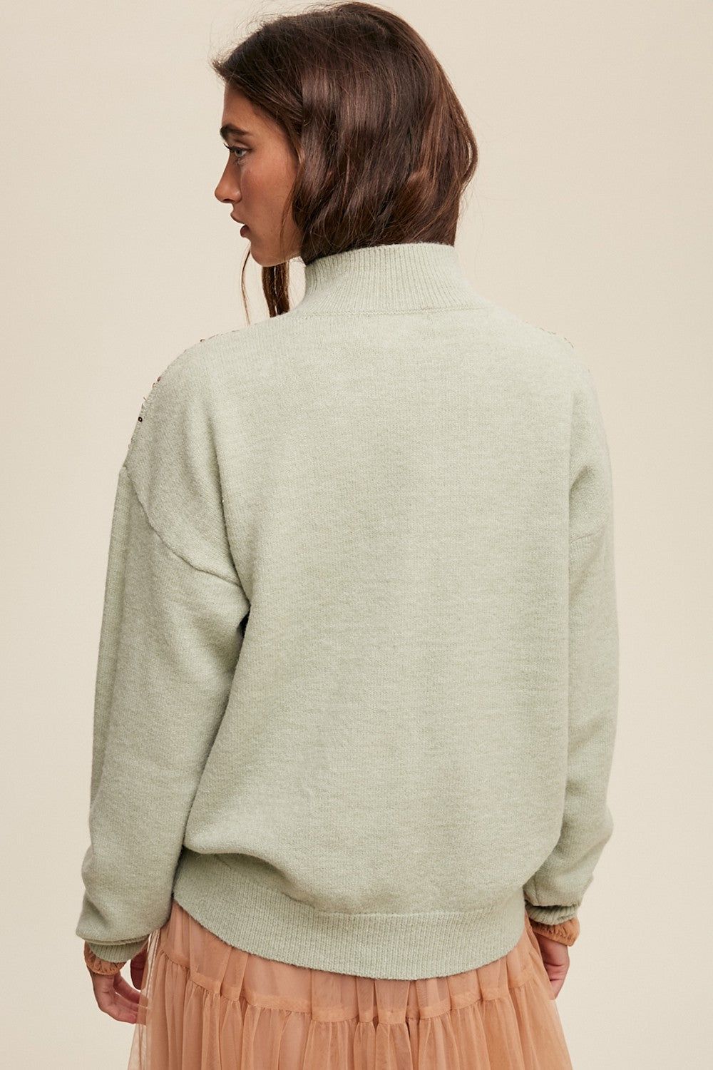 Mint Sequin Knit Mock Neck Sweater sold by Pinkblush product image thumbnail 3