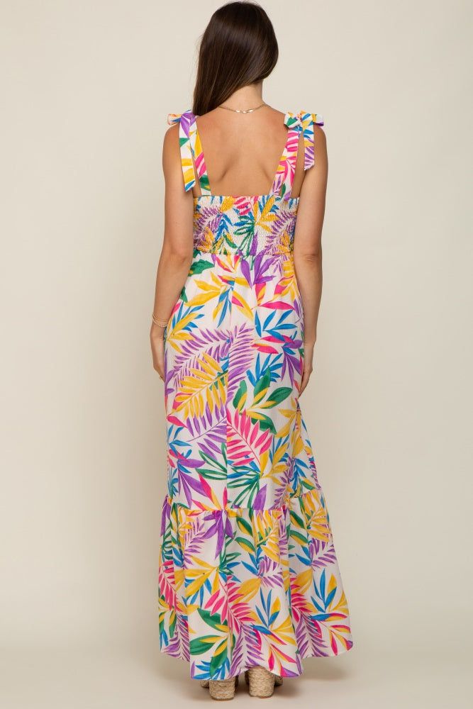 Pink Multi-Color Palm Print Shoulder Tie Maternity Maxi Dress sold by Pinkblush product image thumbnail 3