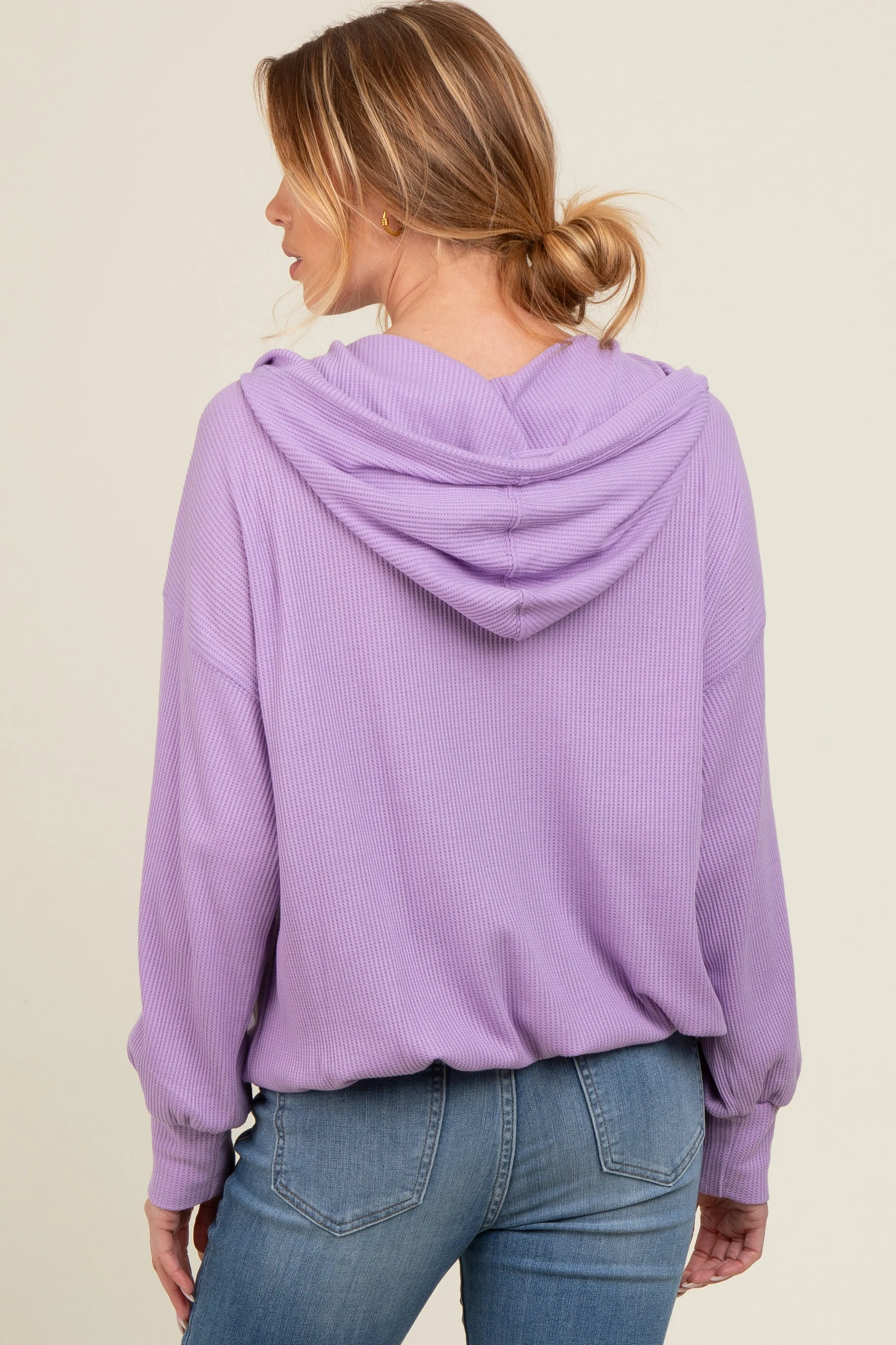 Lavender Waffle Knit Half Zip Relaxed Fit Maternity Hoodie sold by Pinkblush product image thumbnail 3