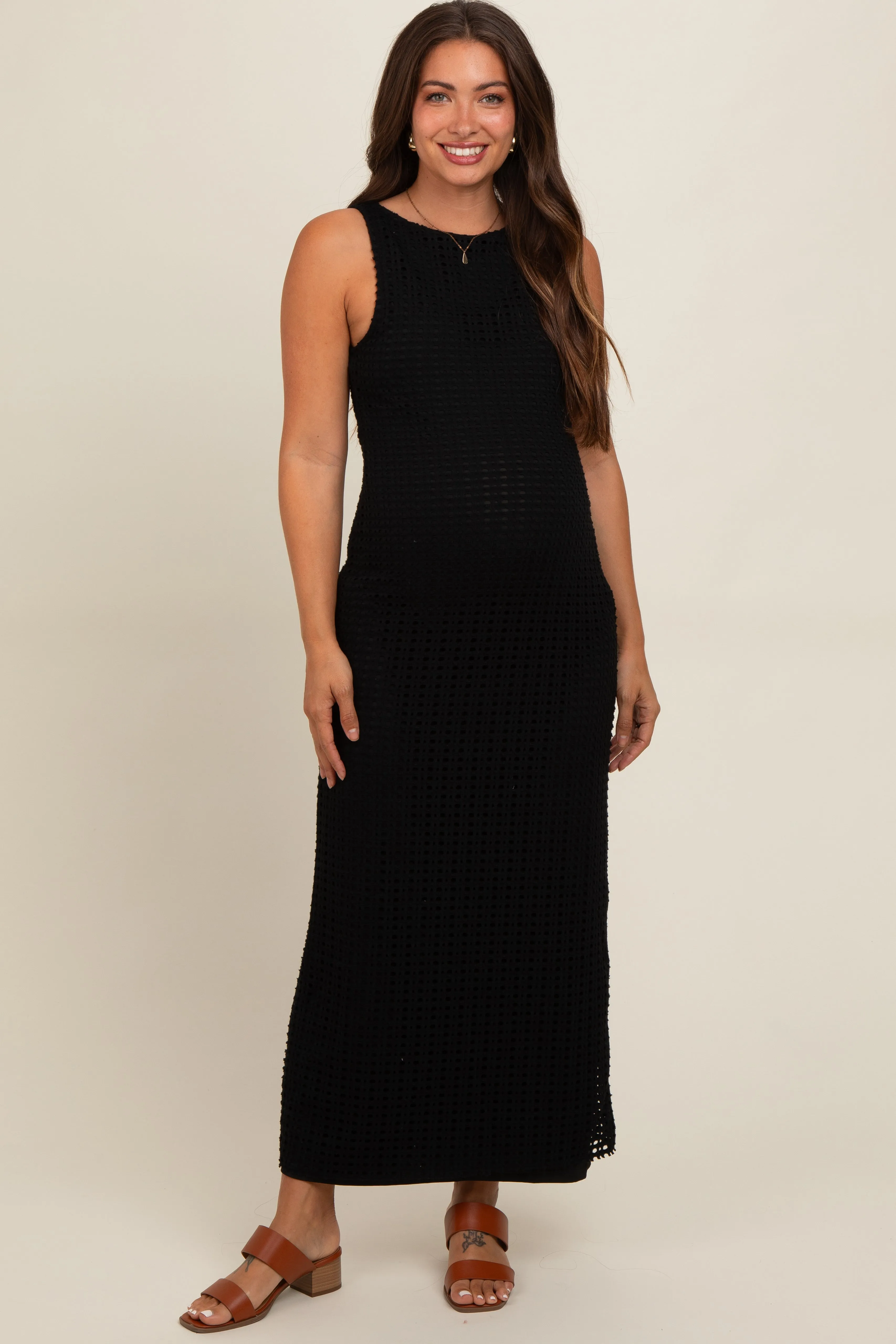 Black Fitted Maternity Maxi Dress sold by Pinkblush
