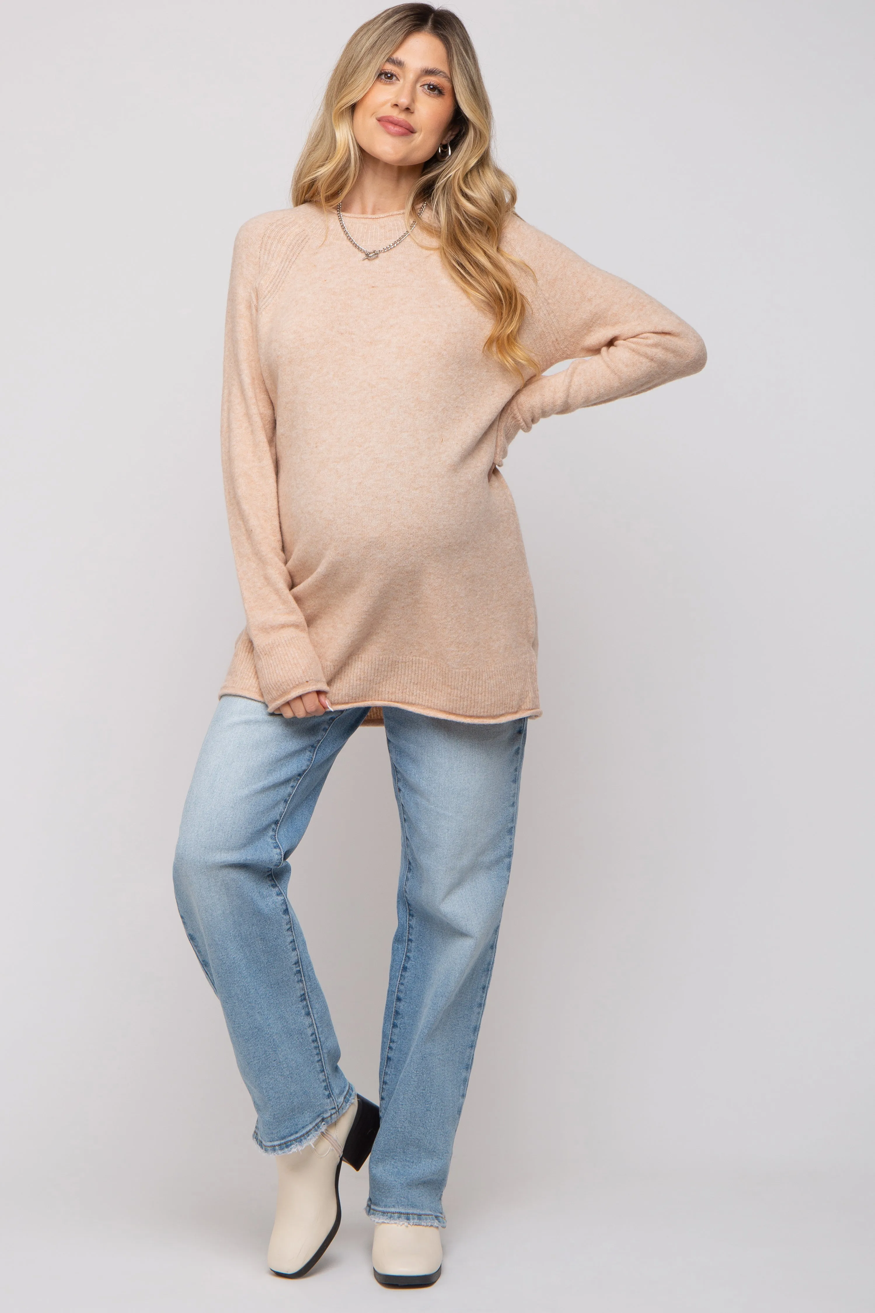 Beige Brushed Knit Maternity Sweater sold by Pinkblush product image thumbnail 3