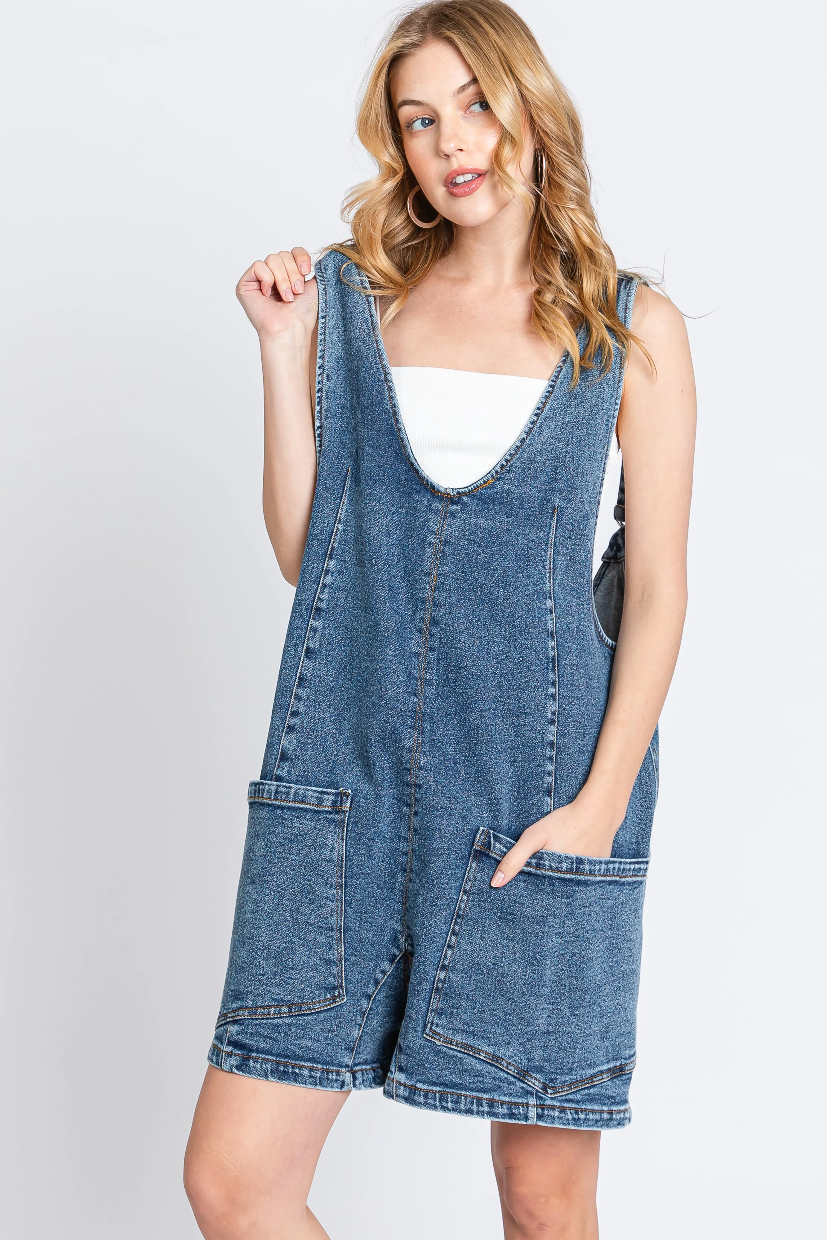 Blue Denim Scoop Neck Short Overall sold by Pinkblush product image thumbnail 4