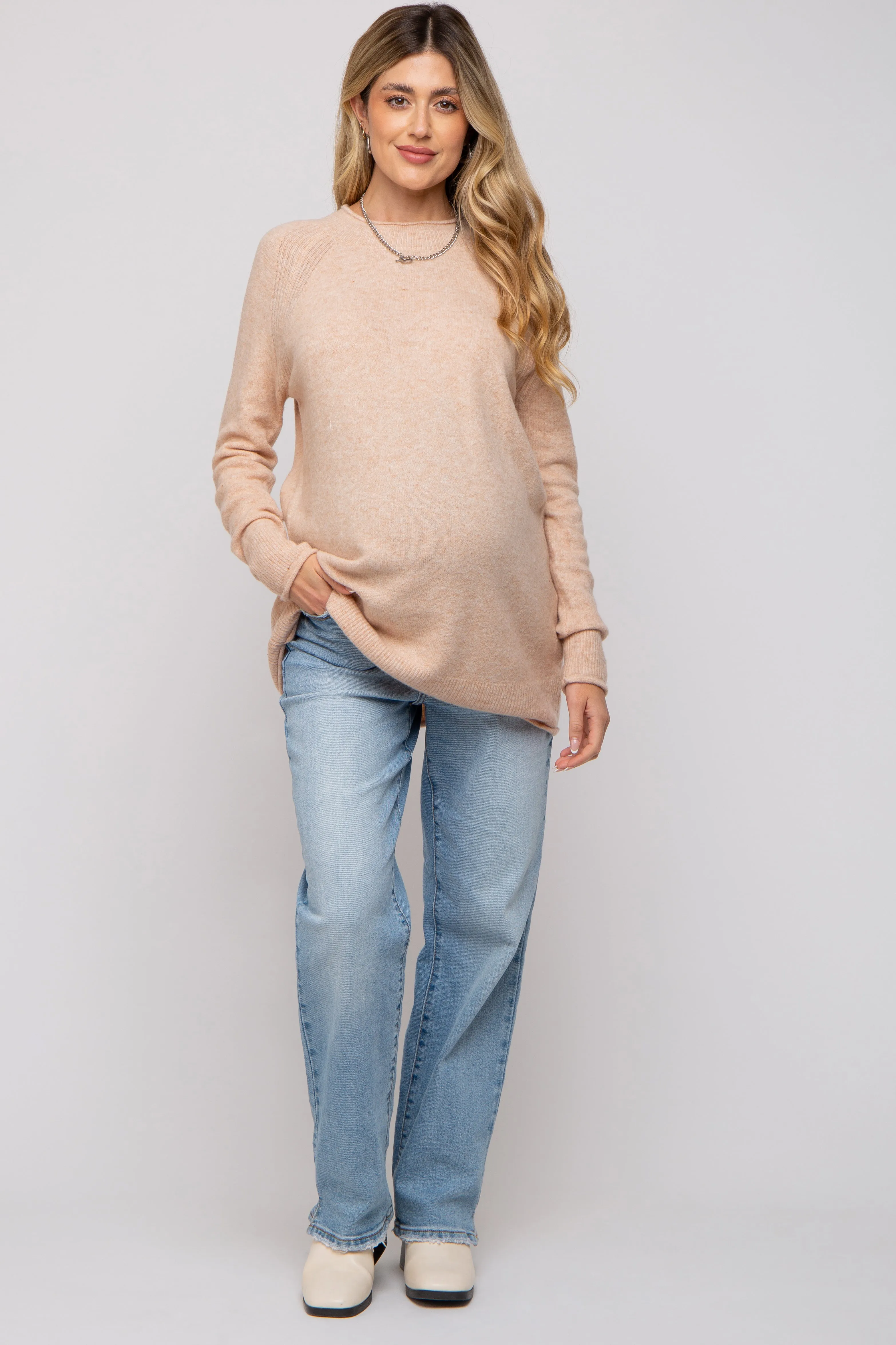 Beige Brushed Knit Maternity Sweater sold by Pinkblush product image thumbnail 4