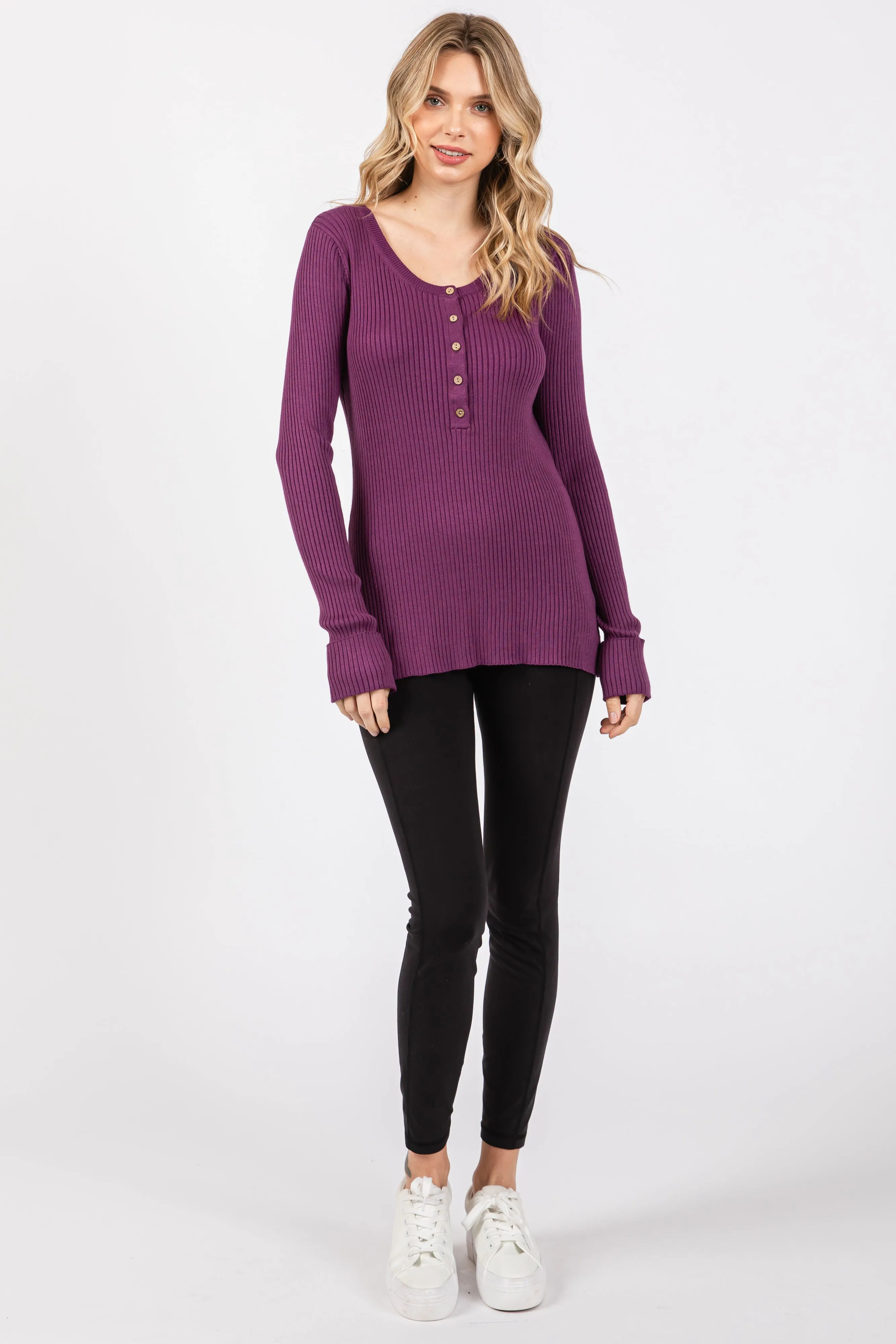 Plum Ribbed Henley Top sold by Pinkblush product image thumbnail 4