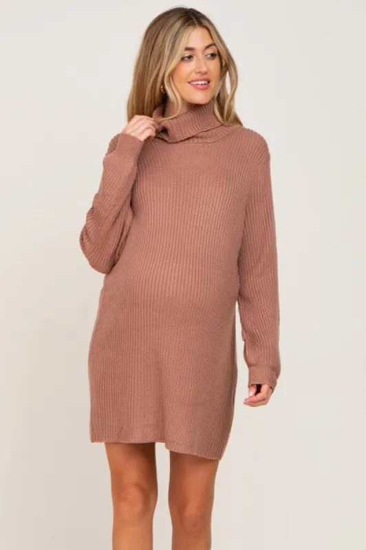 Mocha Turtleneck Maternity Sweater Dress sold by Pinkblush