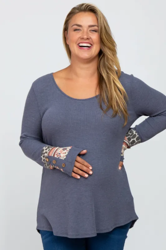 Navy Colorblock Sleeve Maternity Plus Top sold by Pinkblush