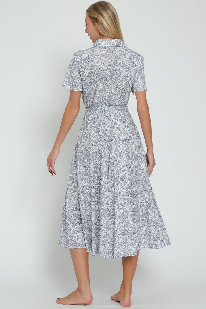 White Navy Short Sleeve Belted Button Down Shirt Midi Dress sold by Pinkblush product image thumbnail 3
