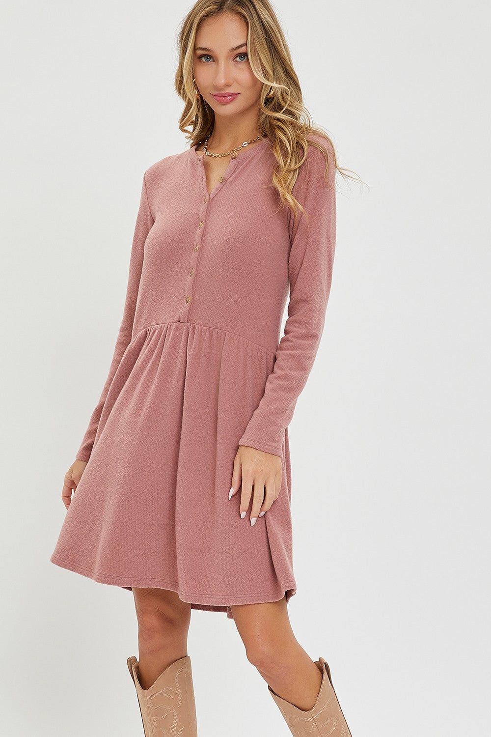 Mauve Brushed Ribbed Button Dress sold by Pinkblush product image thumbnail 2