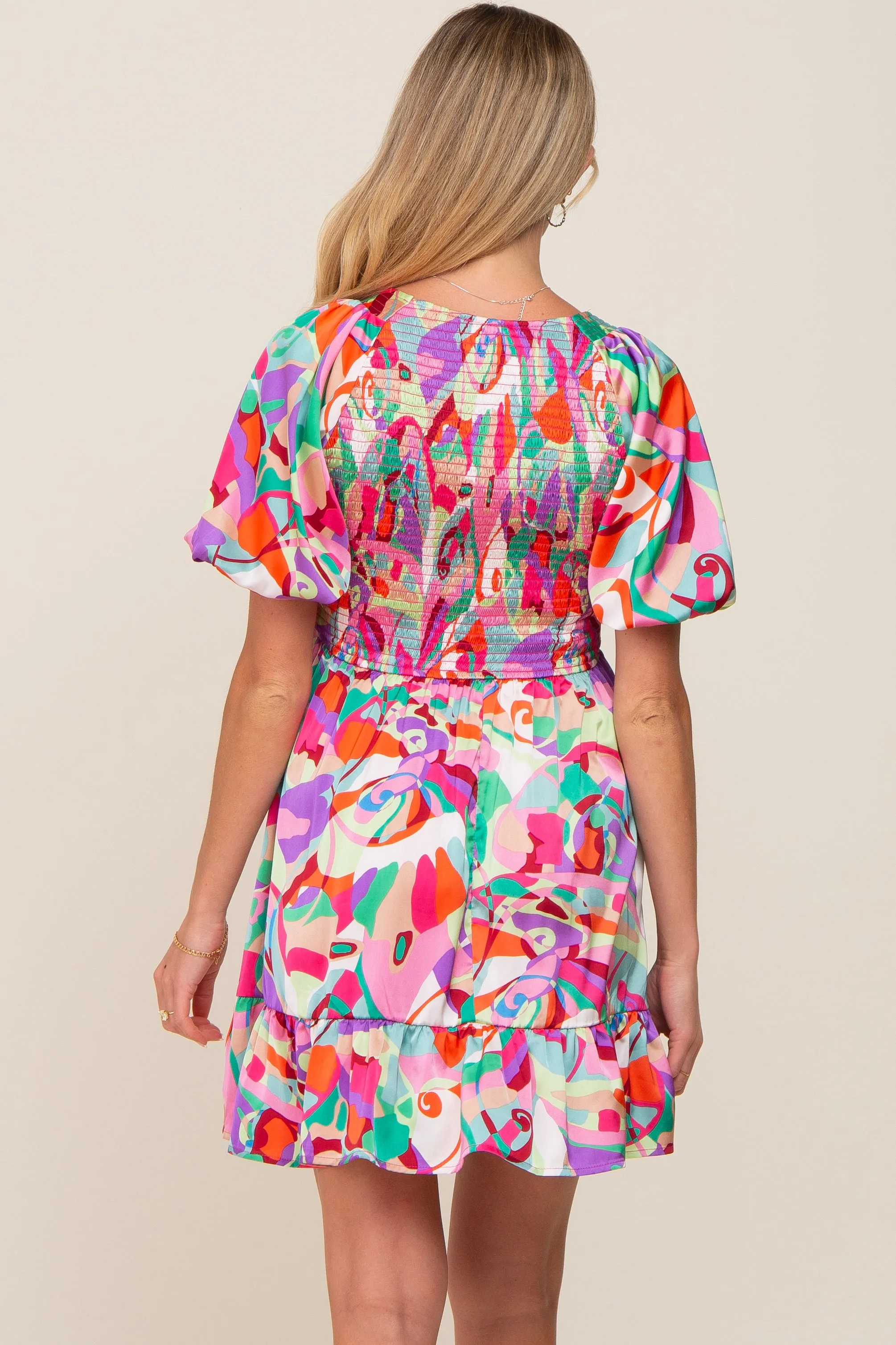 Multi-Color Satin Smocked V-Neck Maternity Dress sold by Pinkblush product image thumbnail 3