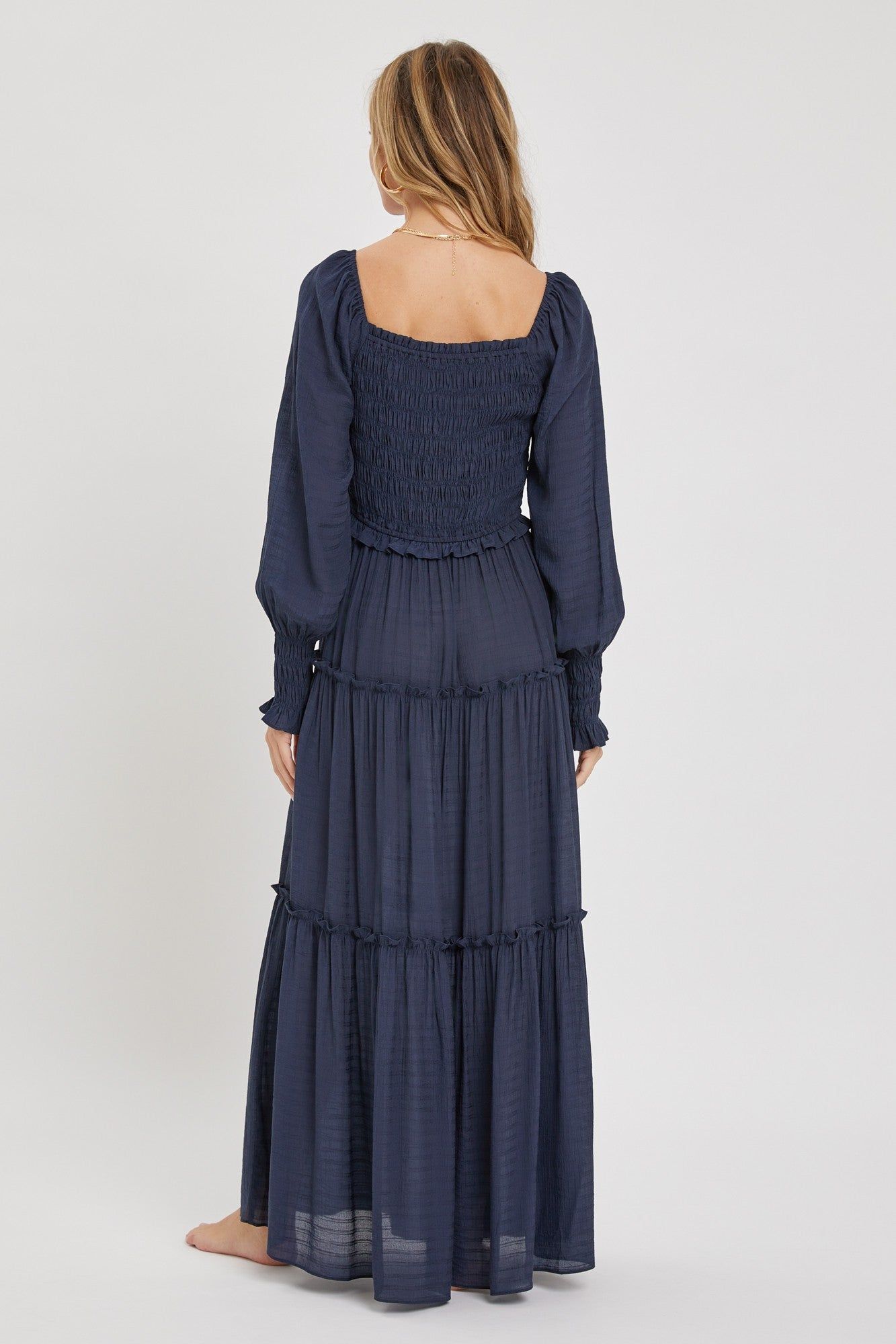 Midnight Smocked Ruffle Maxi Dress sold by Pinkblush product image thumbnail 3