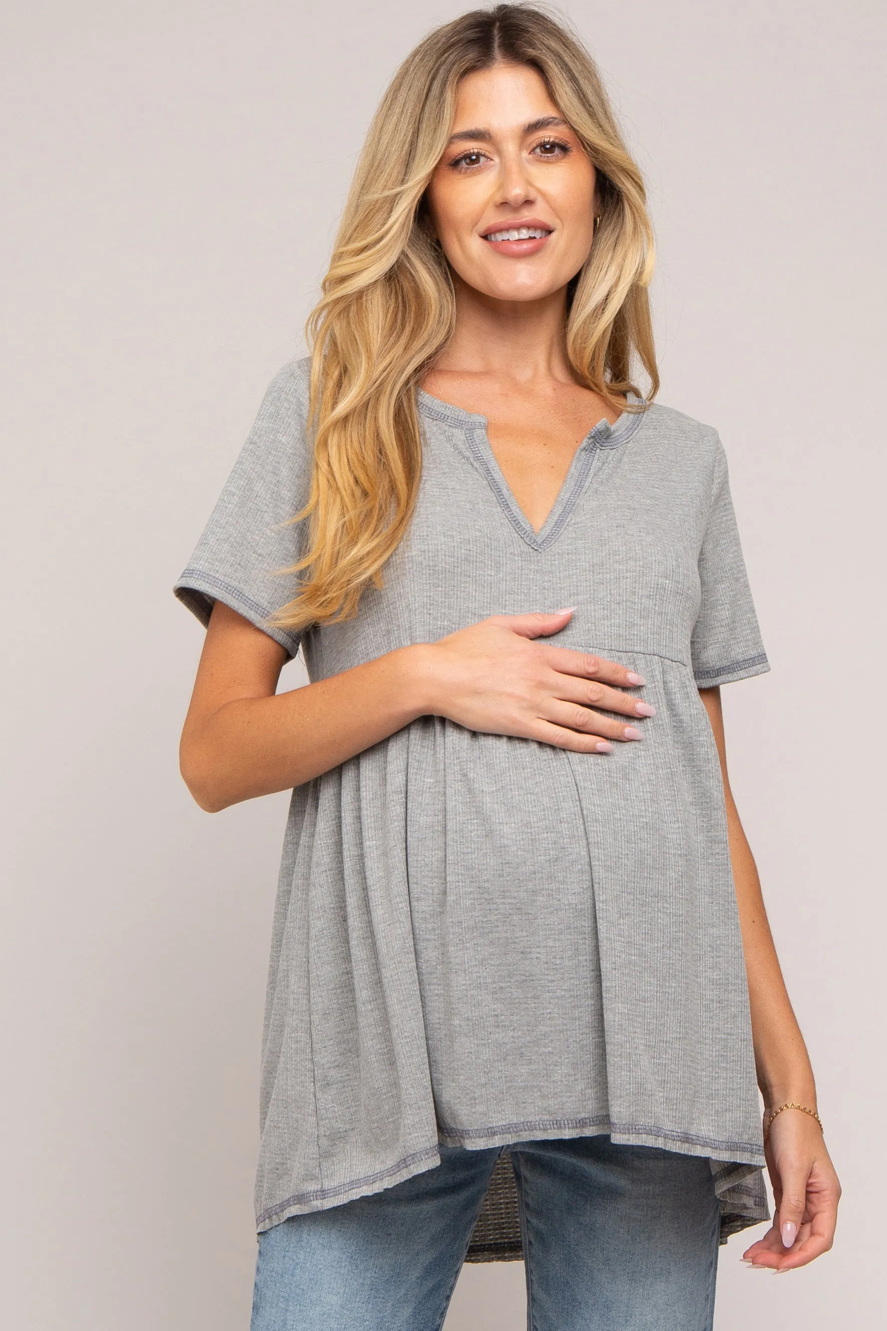 Grey V Neck Maternity Top sold by Pinkblush