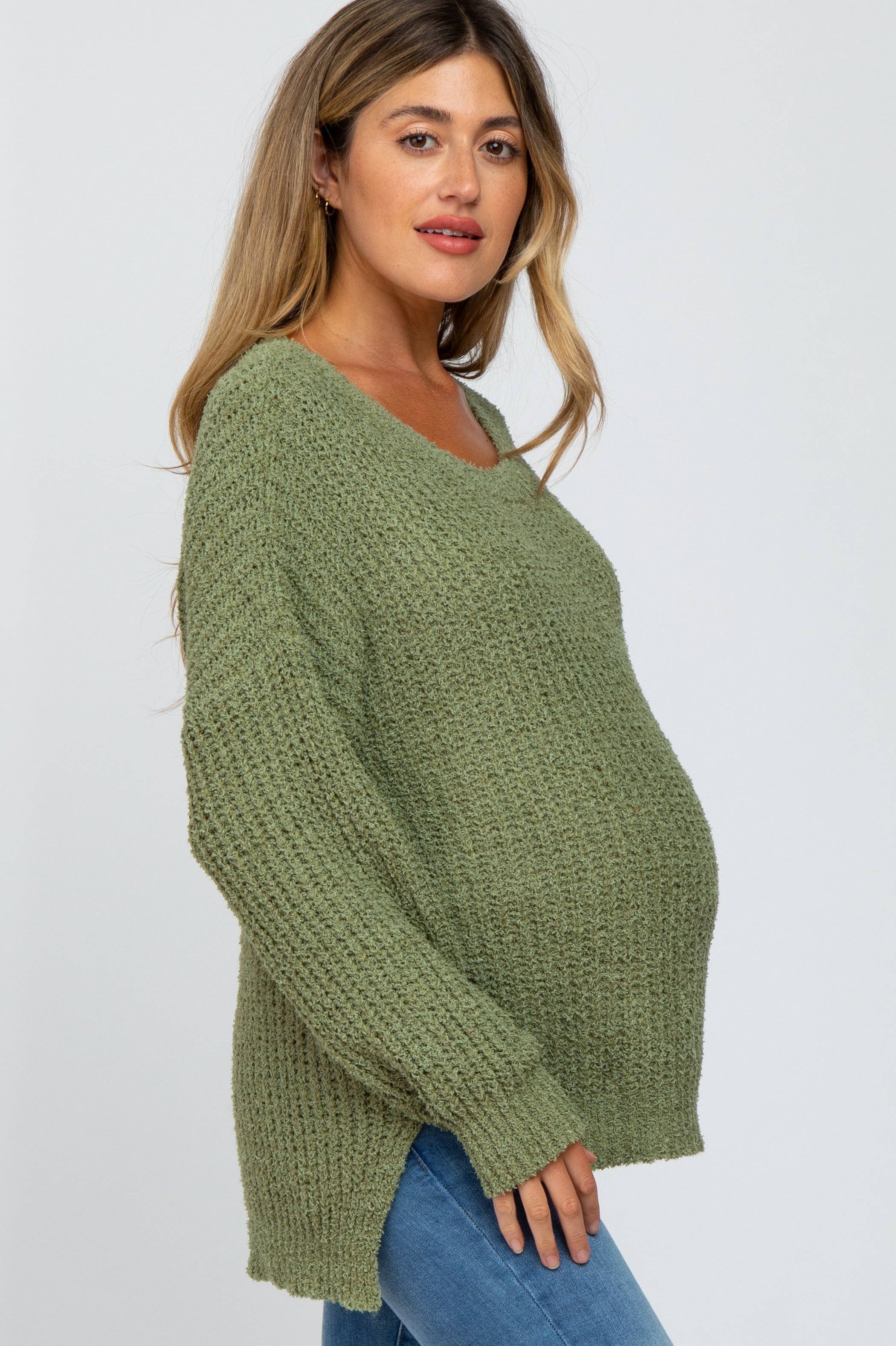 Olive Dropped Shoulder Maternity Sweater sold by Pinkblush product image thumbnail 2