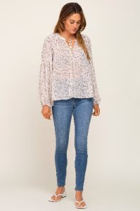 Ivory Floral Button Front Accent Top sold by Pinkblush