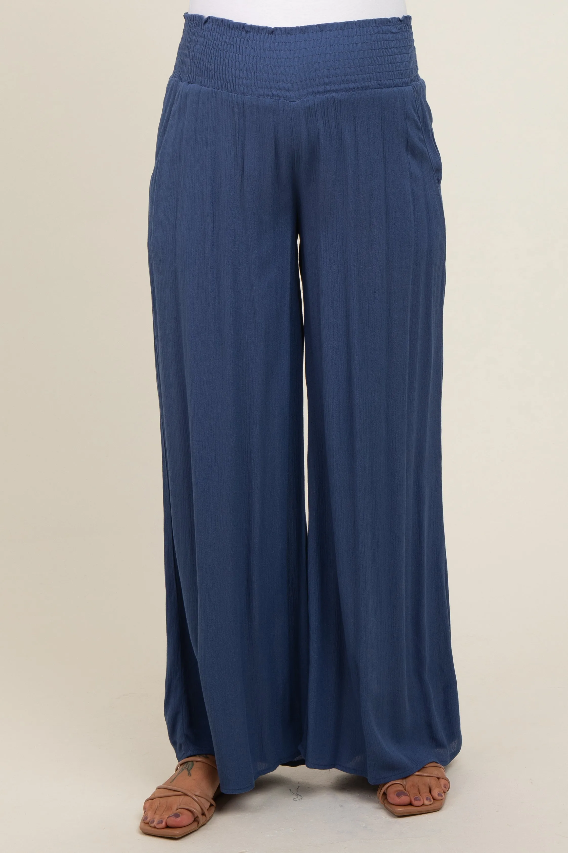 Navy Wide Smock Waist Maternity Pants sold by Pinkblush product image thumbnail 2