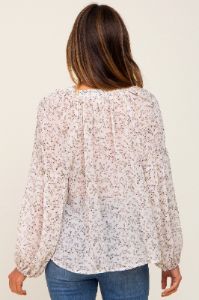 Ivory Floral Button Front Accent Top sold by Pinkblush