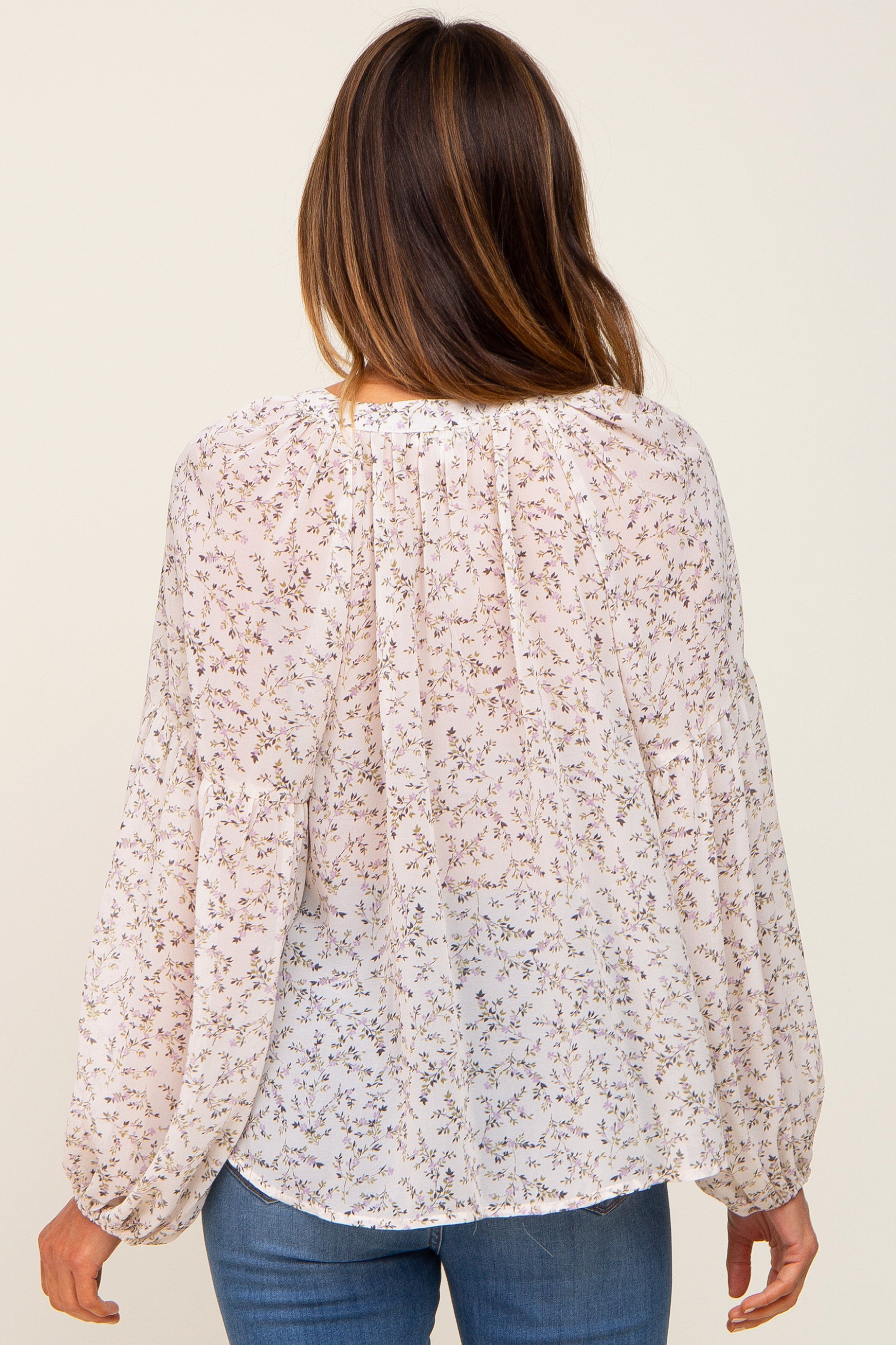 Ivory Floral Button Front Accent Top sold by Pinkblush product image thumbnail 3