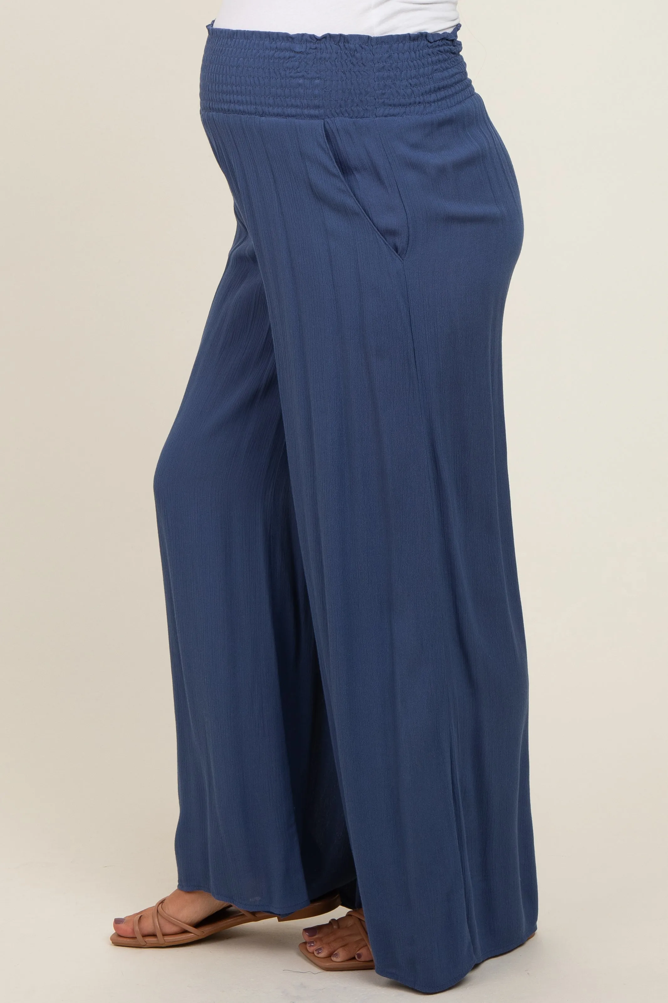Navy Wide Smock Waist Maternity Pants sold by Pinkblush product image thumbnail 3