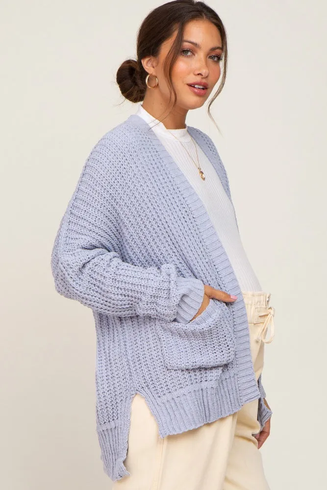 Light Blue Chunky Knit Oversized Maternity Cardigan sold by Pinkblush product image thumbnail 2