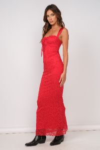 Red Satin Fitted Maxi Dress sold by Pinkblush