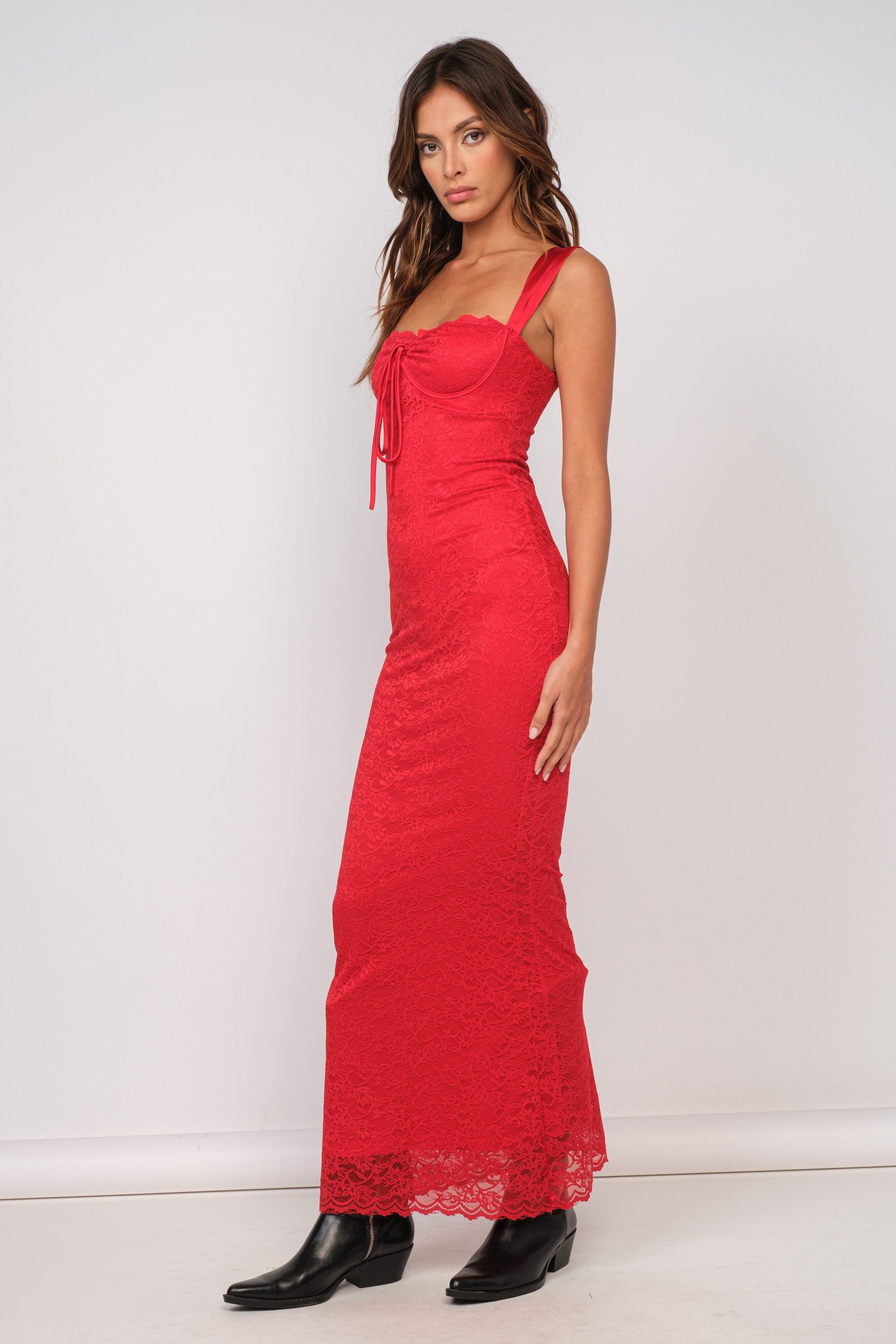 Red Satin Fitted Maxi Dress sold by Pinkblush product image thumbnail 2
