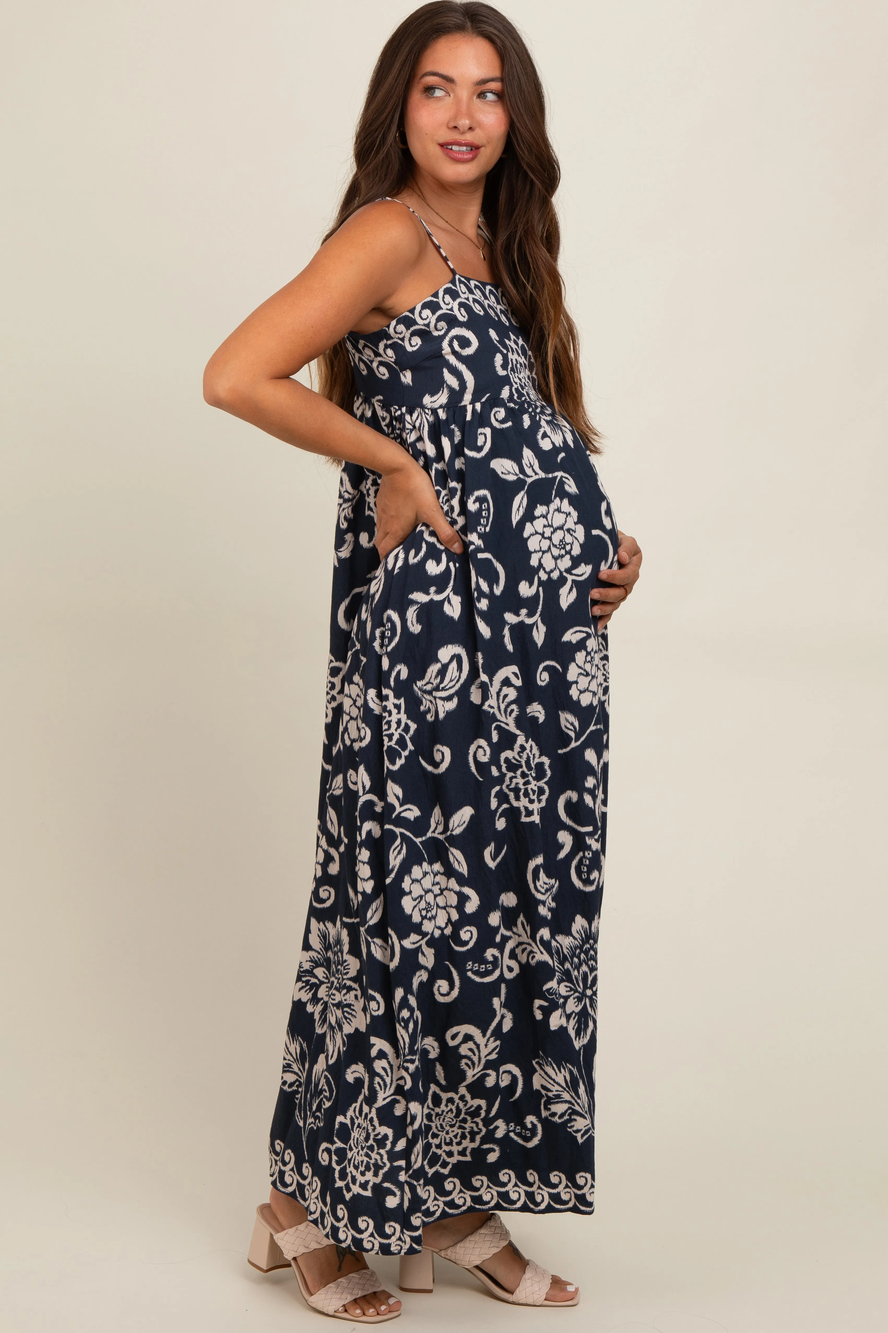 Navy Floral Maternity Maxi Dress sold by Pinkblush product image thumbnail 2