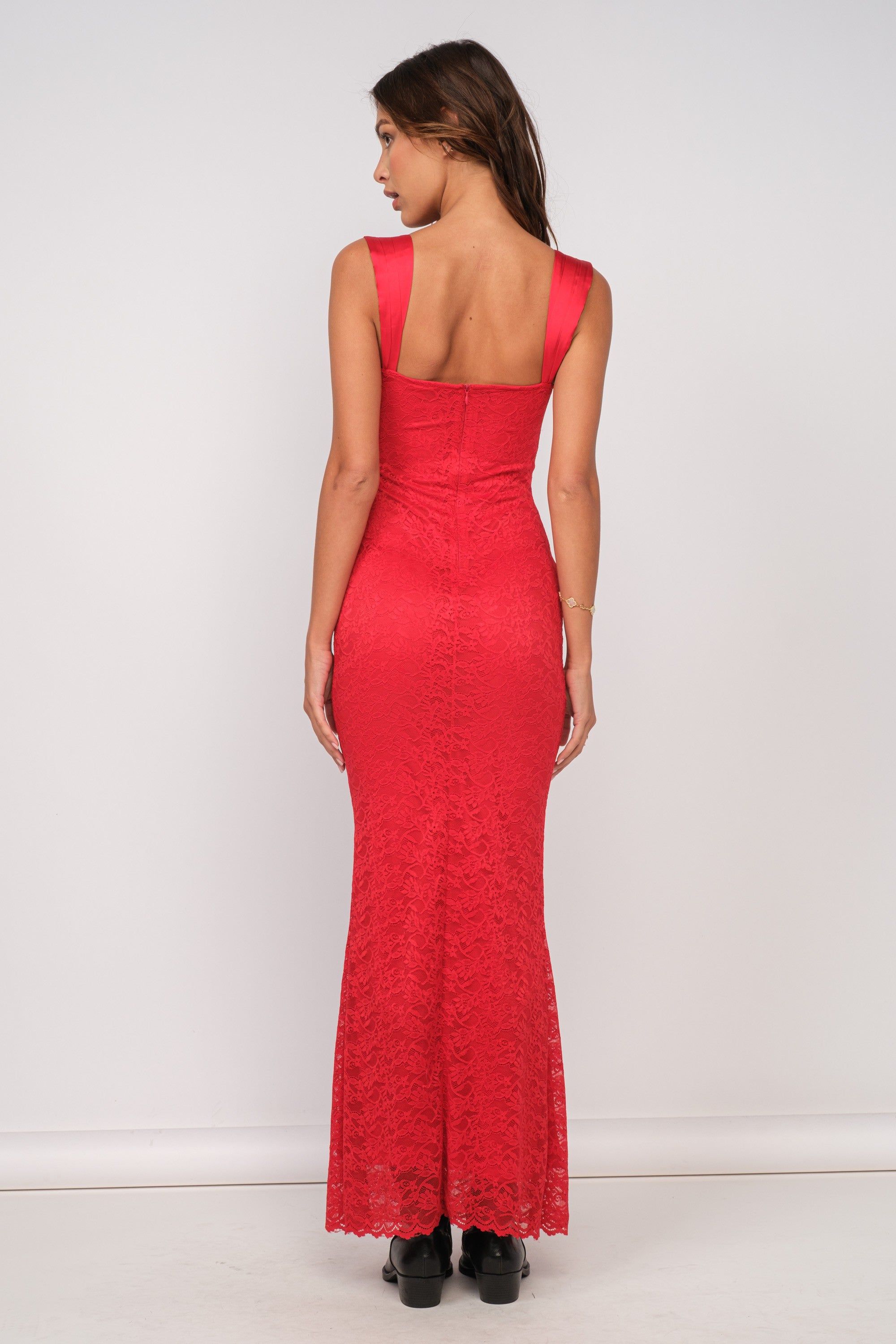 Red Satin Fitted Maxi Dress sold by Pinkblush product image thumbnail 3