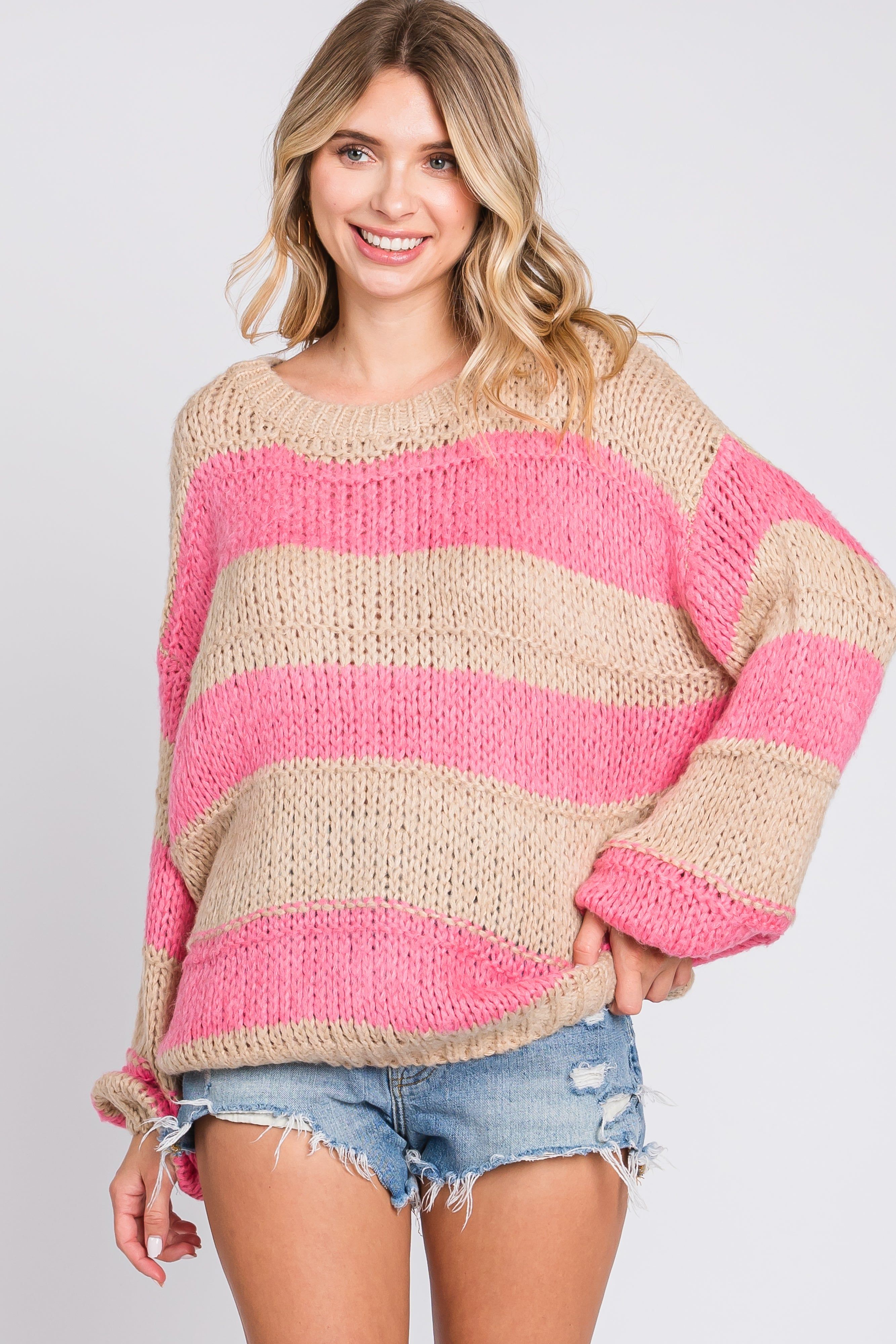 Pink Striped Knit Sweater sold by Pinkblush